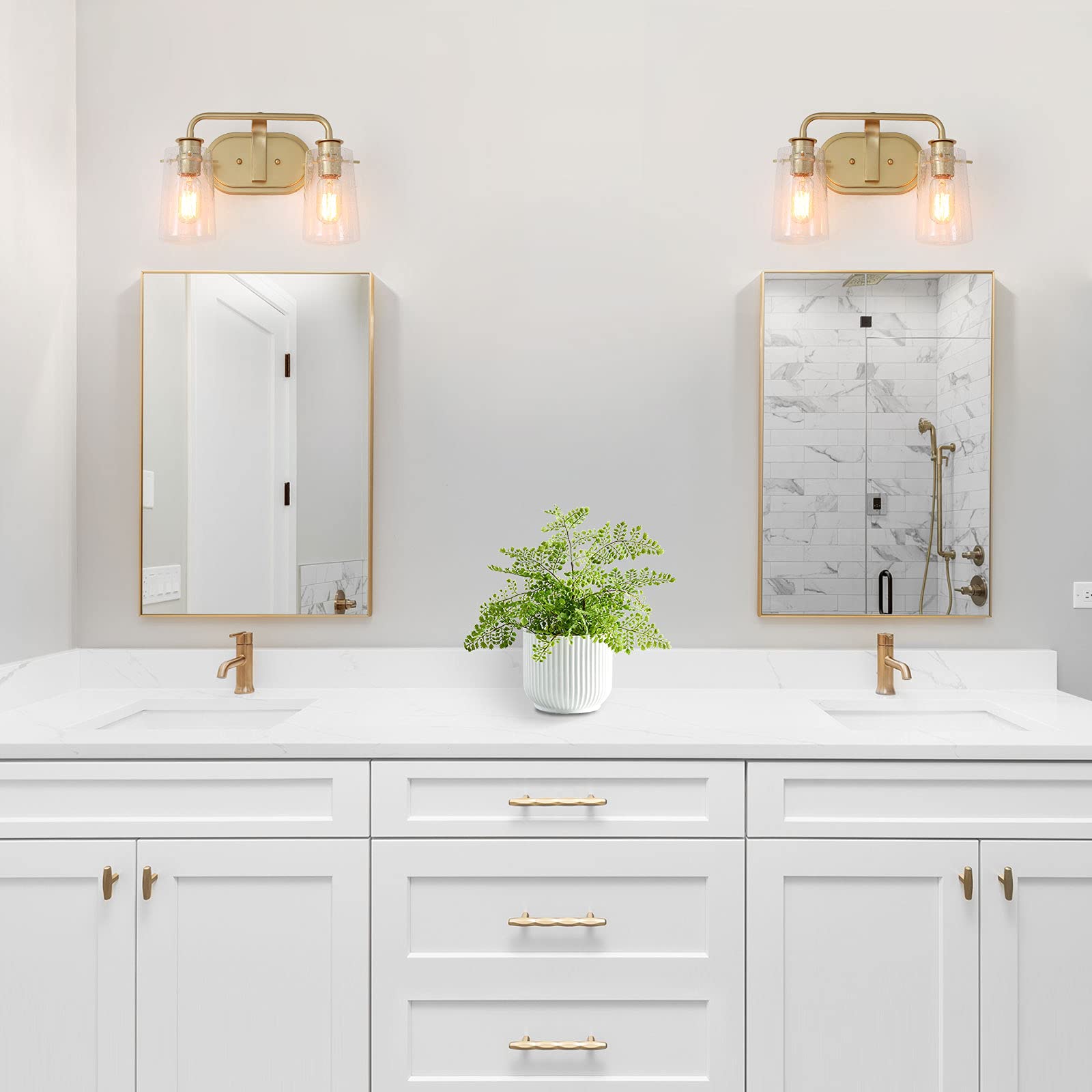 KSANA Gold Vanity Light Fixture - 2-Light Seeded Glass Shade Bathroom Mirror Lighting, E26 Bulb Compatible, 13.5