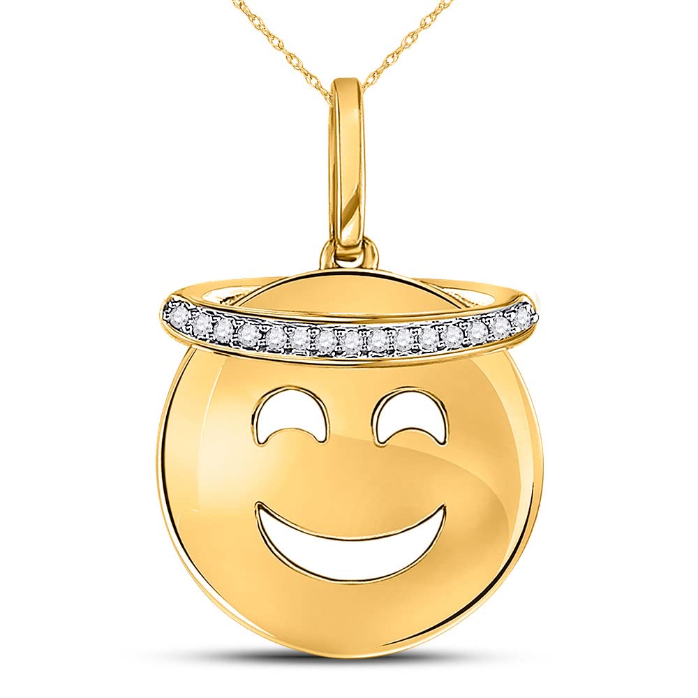 10K Yellow Gold Women's Round Diamond Smiley Face Halo Emoji Pendant Necklace - 1/20 CTTW - Perfect Gift for Birthday, Anniversary & Valentine's Day