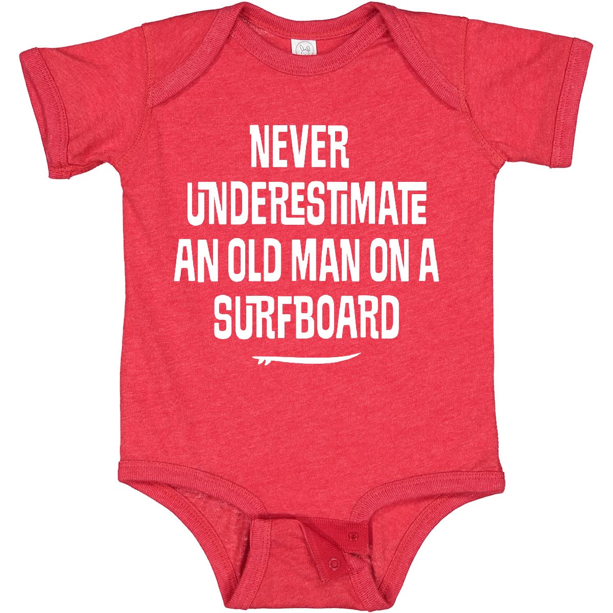 Inktastic Underestimate Old Man Surfboard Baby Bodysuit - Soft Cotton Infant Onesie for Beach & Surfing Outfits - Perfect for Newborns, Boys & Girls