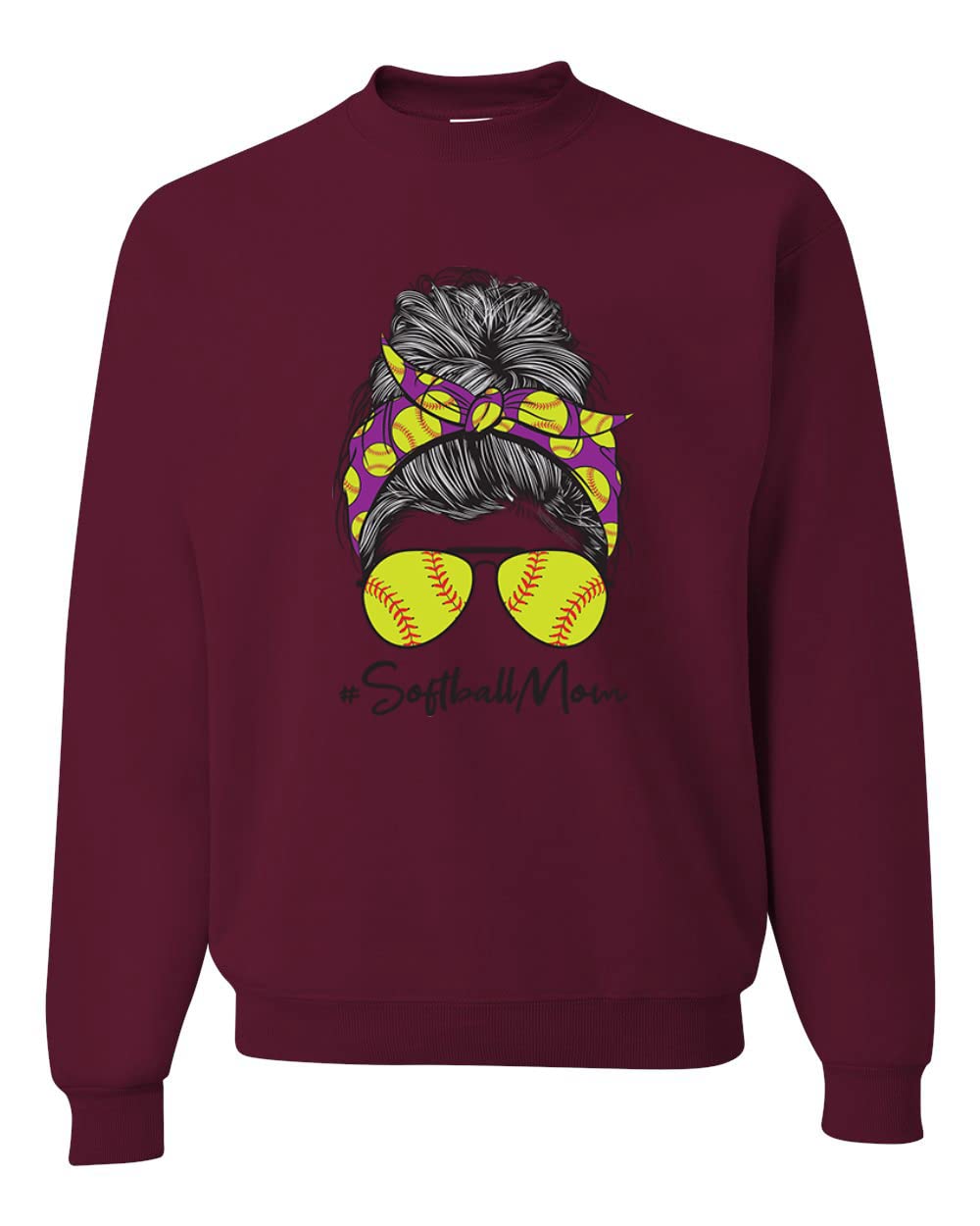 Wild Bobby Messy Bun Softball Mom Graphic Sweatshirt - Unisex Crewneck for Sports Lovers, Mother's Day Gift & Game Day Outfits - Perfect for Baseball Moms, Team Spirit & Casual Wear