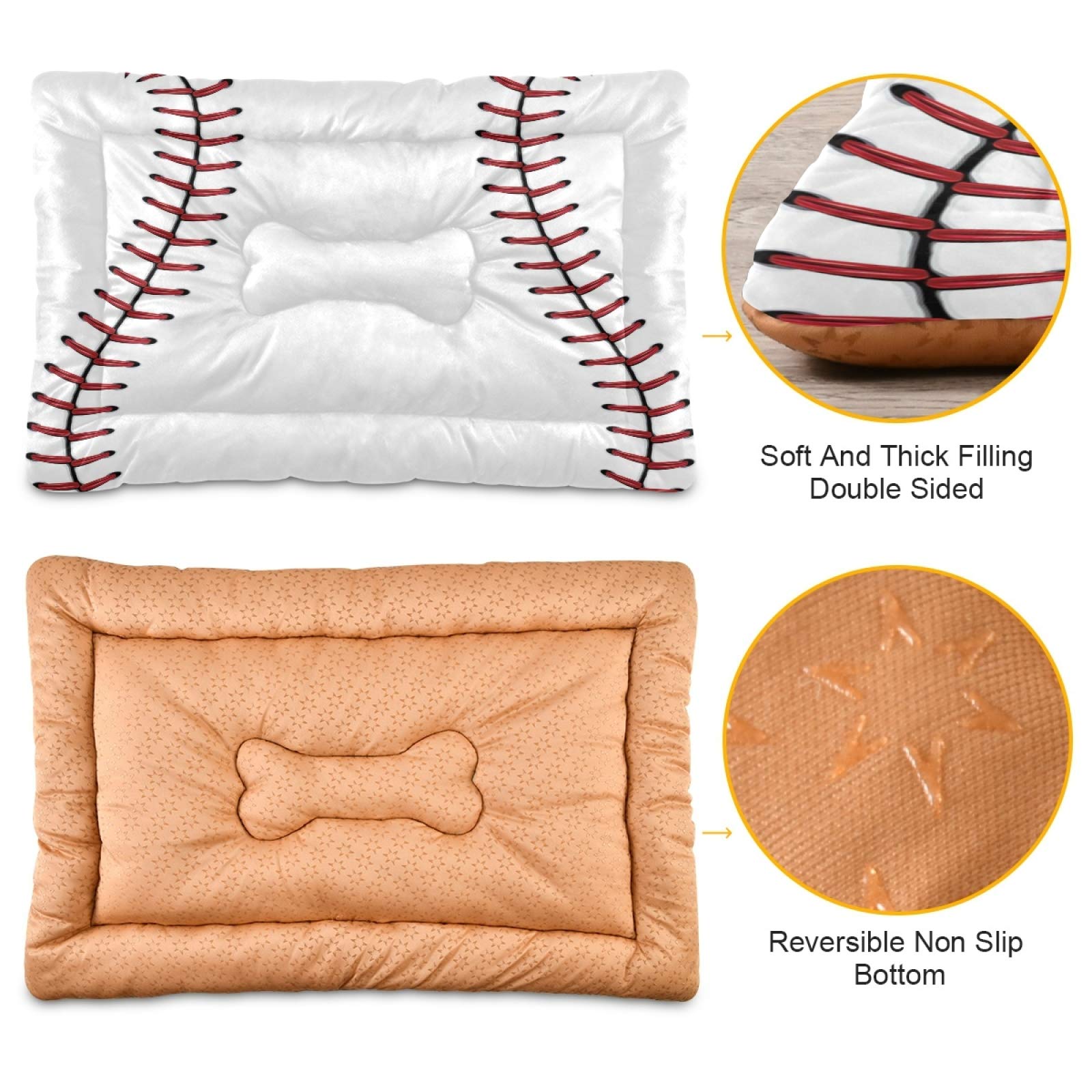 Blueangle Baseball Red Lace Dog Bed Cat Bed - Ultra Soft Rectangle Pet Bed for Small Medium Large Dogs (36