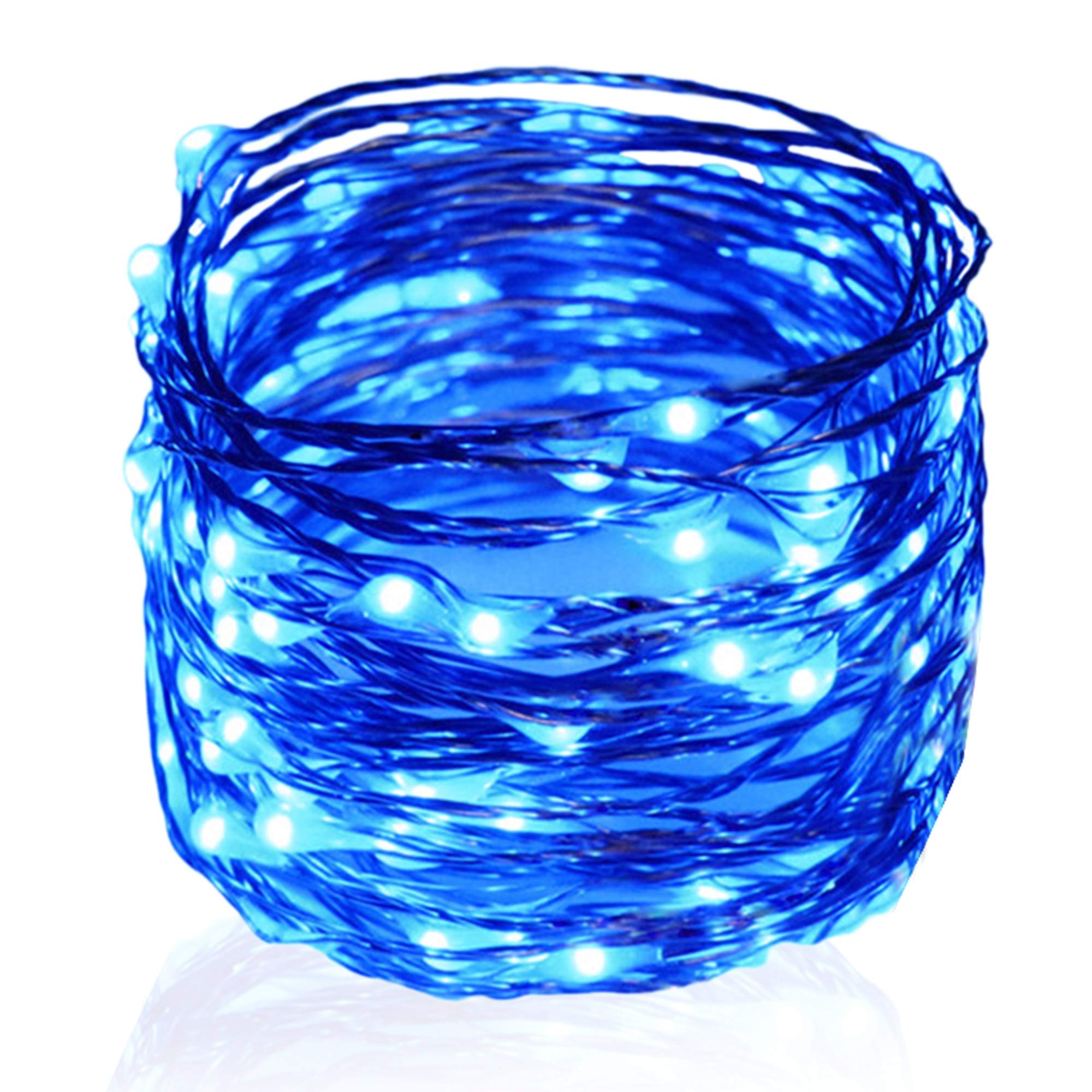 Twinkle Star 100 LED Silver Wire Fairy Lights - 33ft Battery Operated Indoor/Outdoor String Lights for Christmas Tree, Wedding, Party, Wreath & Home Decor - Waterproof Blue Fairy Lights (1 Pack) - Perfect for Bedroom, Garden, Patio & Holiday Decorations
