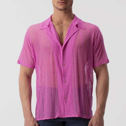 Dusan Lace Short Sleeve Shirt for Women - Pink Floral Embroidered Blouse, Casual & Party Tops | Perfect for Date Night, Office Wear & Summer Outfits