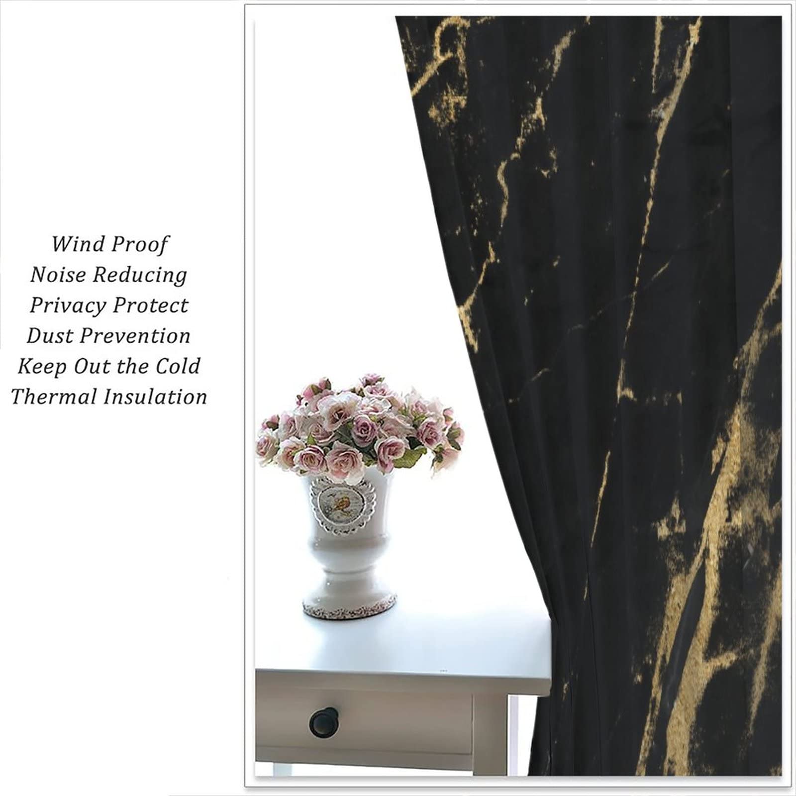 Blue and Crimson Spray Ice Print Marble Curtains for Girls & Boys - 55x63 Inch Window Drapes, Sun Shade Decor for Living Room & Bedroom - Perfect for Kids' Rooms, Nursery, and Home Theater Blackout