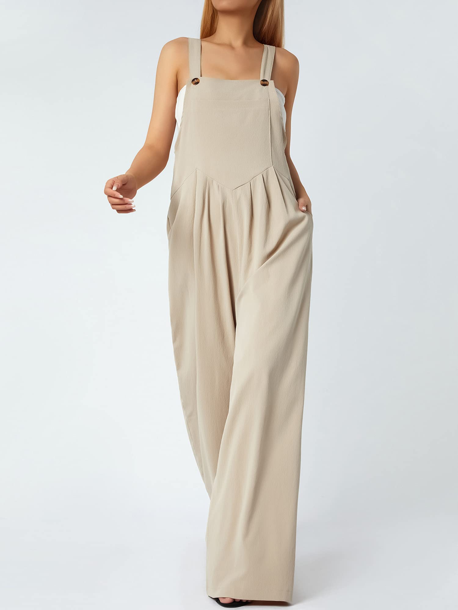 Kaipiclos Women's Plus Size Linen Overalls - Baggy Wide Leg Jumpsuit with Pockets, Loose Fit Suspender Romper for Summer | Casual Outfit, Beach Wear, Boho Fashion