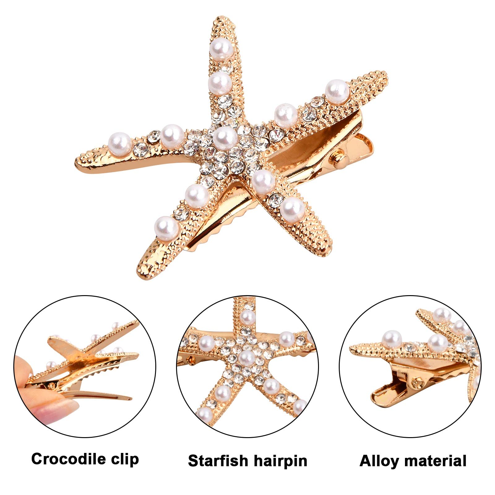 5-Piece Starfish Metal Hair Clips with Diamond Accents - Elegant Hair Pins for Women & Girls - Perfect for Weddings, Parties & Everyday Styling