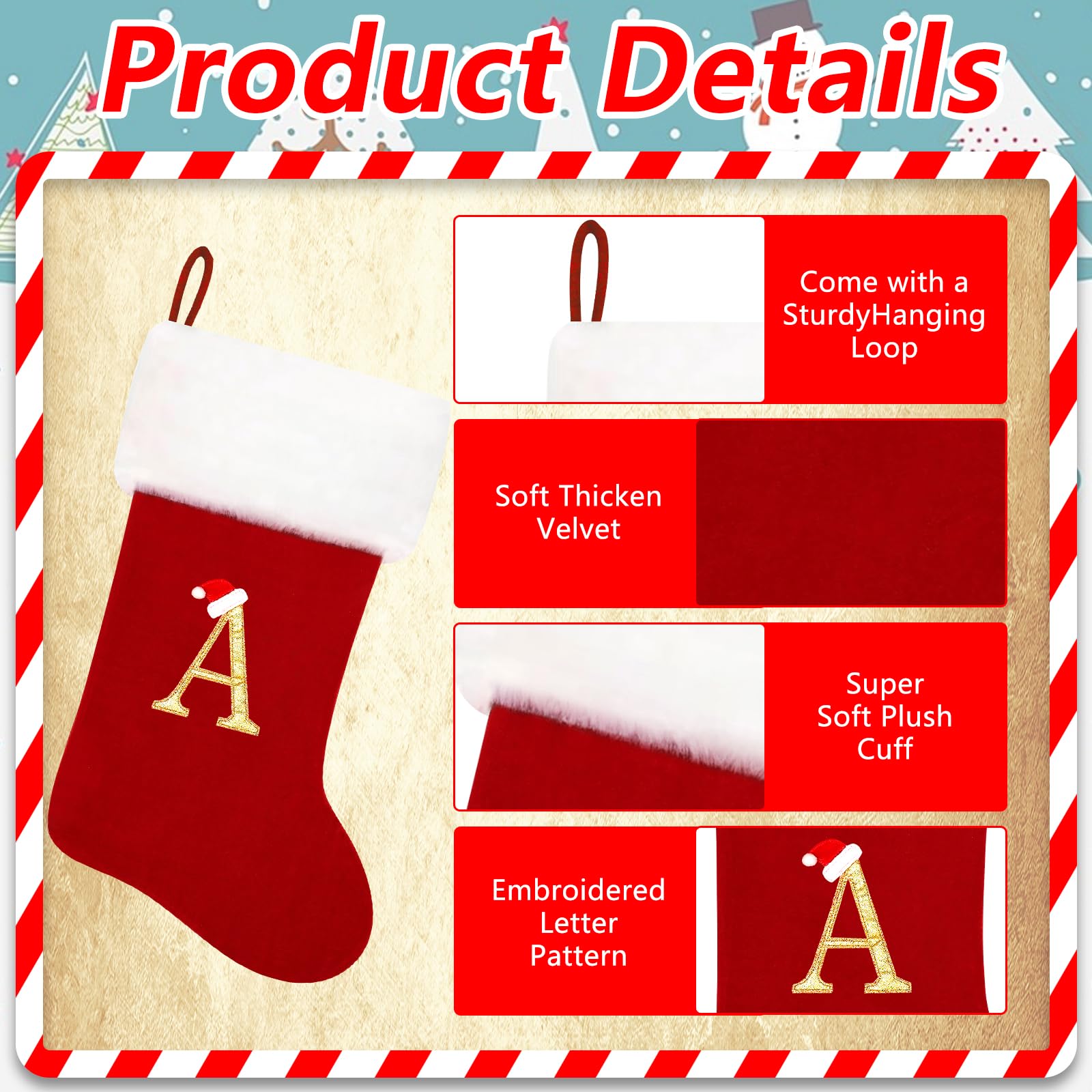 20 Inch Personalized Red Velvet Christmas Stocking with White Plush Cuff - Embroidered Monogram Holiday Stockings for Dad - Classic Xmas Decor for Fireplace Mantel & Family Gift Exchange