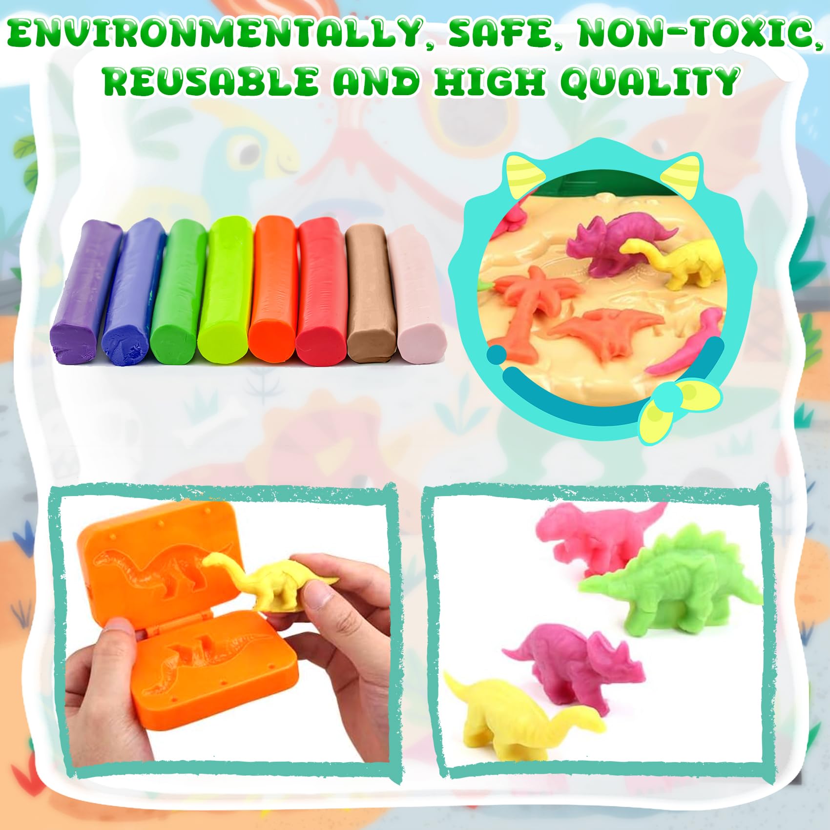 DIY Play Dough Dinosaur Toys Kit - 24-Piece Clay Pretend Play Set with Molds & Portable Storage Case - Creative Educational STEM Toys for Kids Ages 3-8 - Perfect for Birthday Gifts, Classroom Activities & Sensory Play