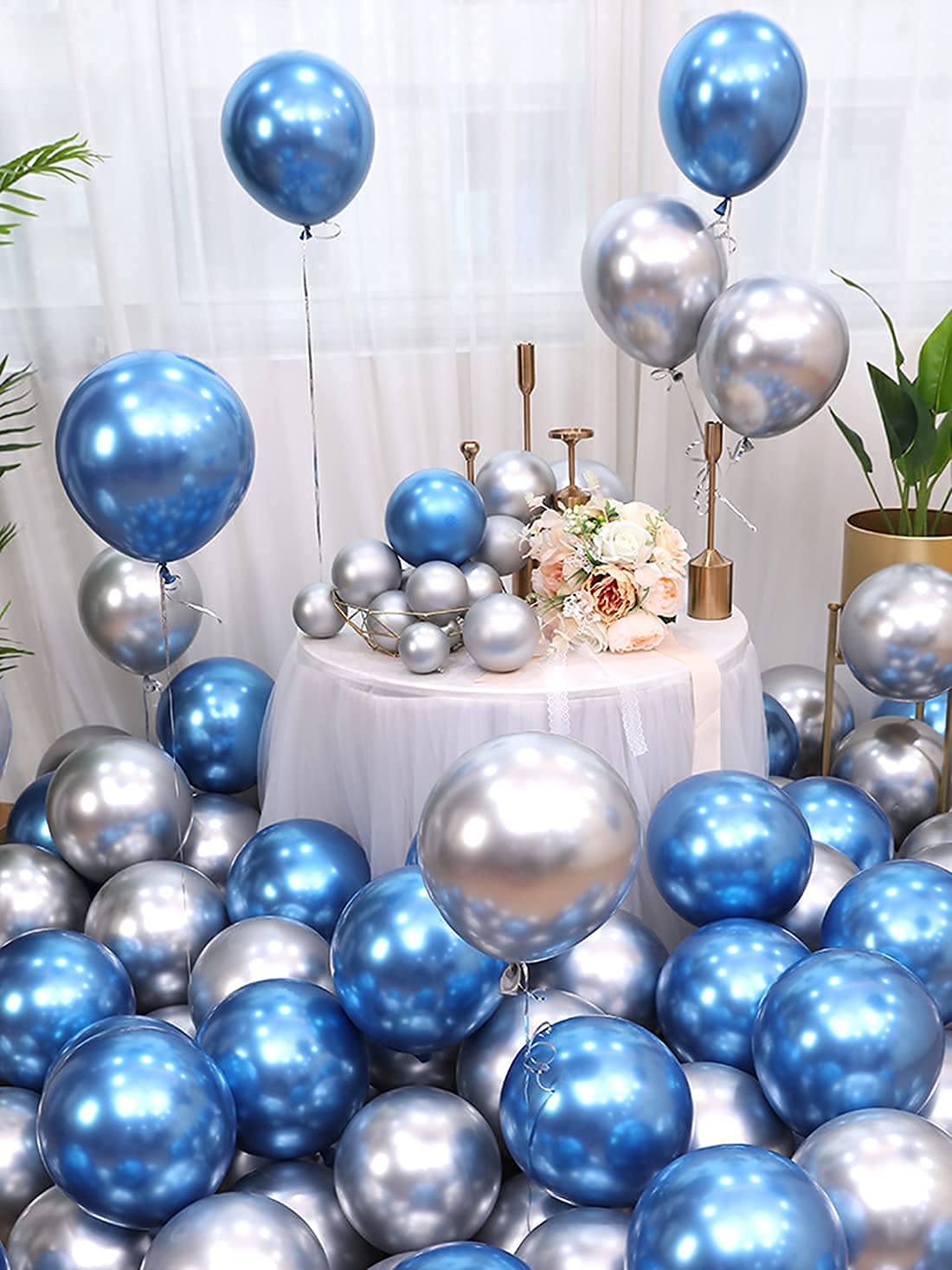 100pcs 12 Inch Chrome Metallic Blue Helium Balloons - Premium Party Decorations for Birthday, Wedding, Baby Shower & Christmas Events - Perfect for Balloon Arches, Ceiling Decor & Party Backdrops