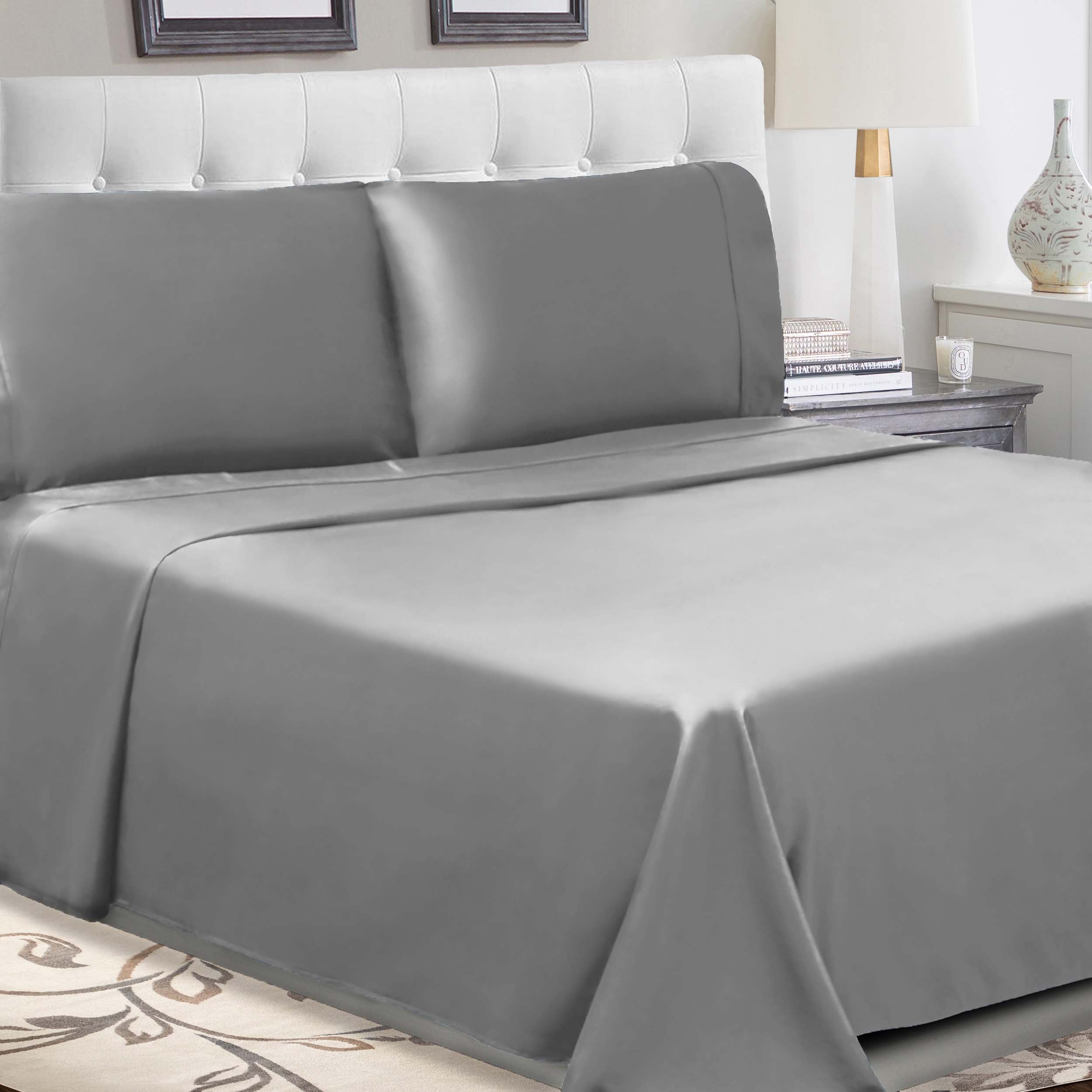 300 Thread Count Cotton Percale Solid Deep Pocket Bed Sheet Set - Queen Size, Soft & Breathable Luxury Sheets for Comfortable Sleep - Perfect for Master Bedroom, Guest Room or Vacation Home