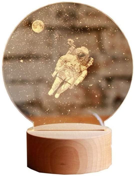 3D Astronaut LED Table Lamp - Dimmable Acrylic Night Light for Bedroom, Study & Desk - Wooden Base, Reading Lamp, Fashion Birthday Gift, Home Office Decoration (Perfect for Kids' Rooms & Gamer Setups)