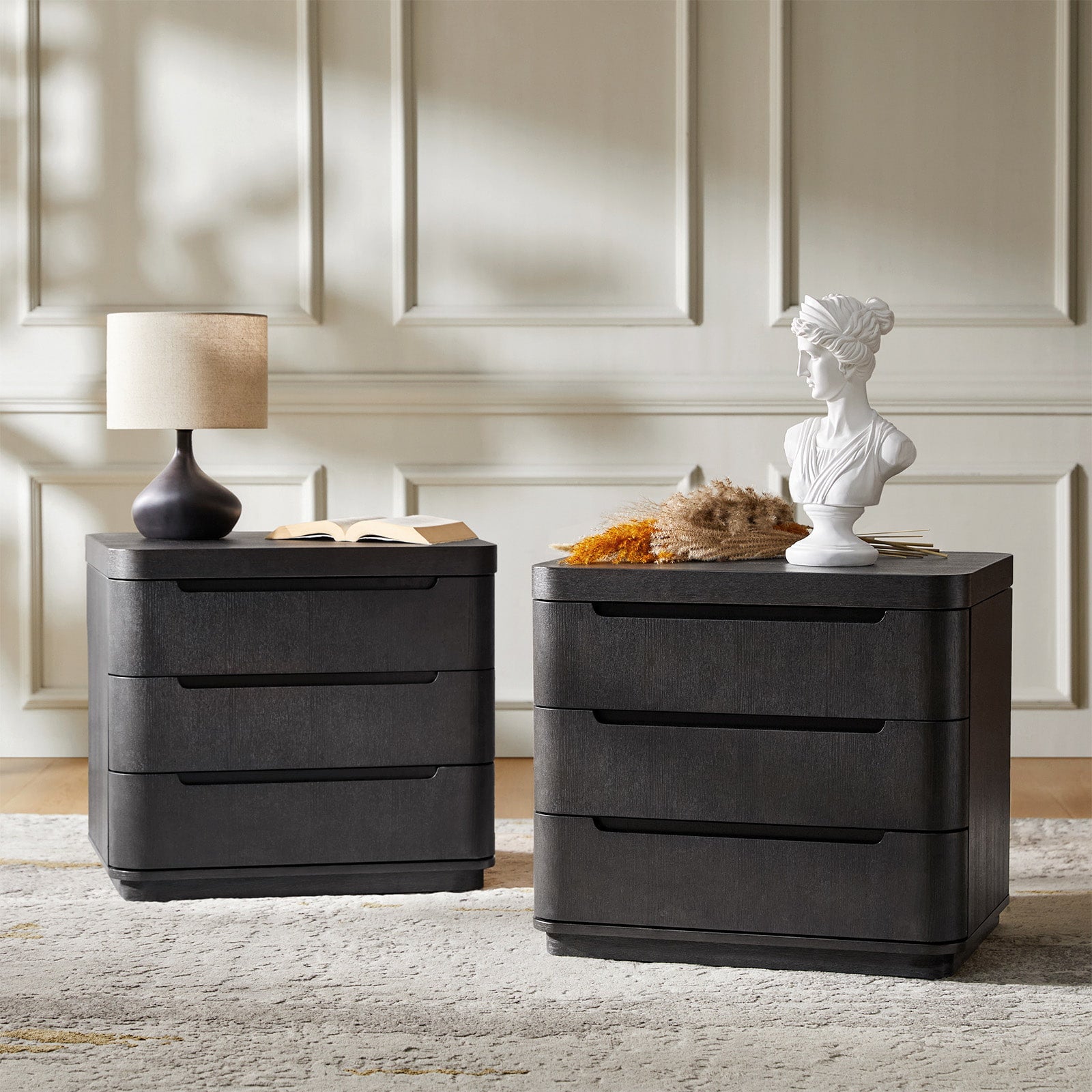 Yolanda Large 3 Drawer Nightstand with Hidden Storage - Modern Bedside Table with Optional Styles - Perfect for Bedroom, Guest Room, or Small Space Organization