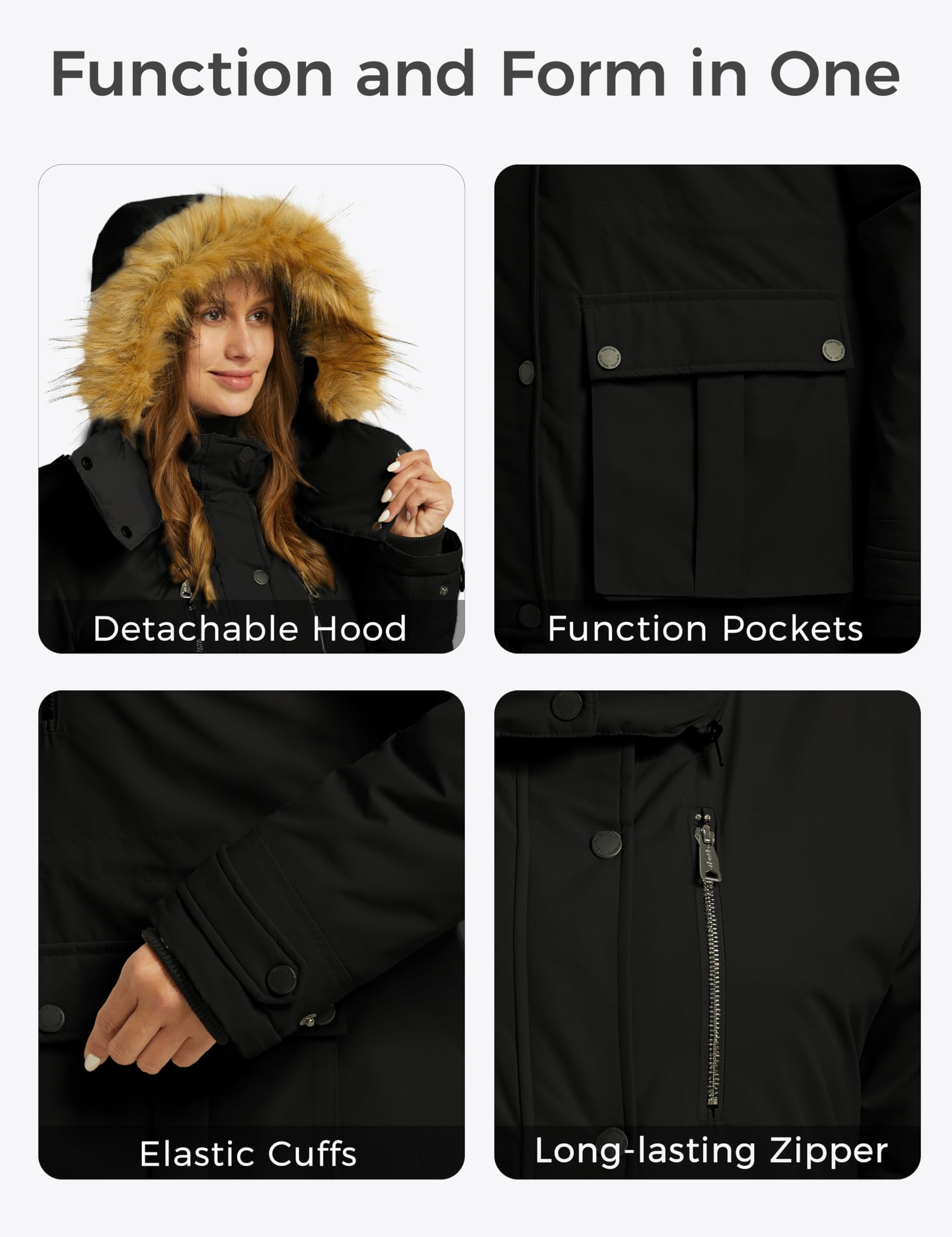 Wantdo Women's Plus Size Winter Puffer Jacket - Warm Thickened Parka Coat with Removable Hood | Cold Weather Outerwear for Snow, Travel & Daily Wear