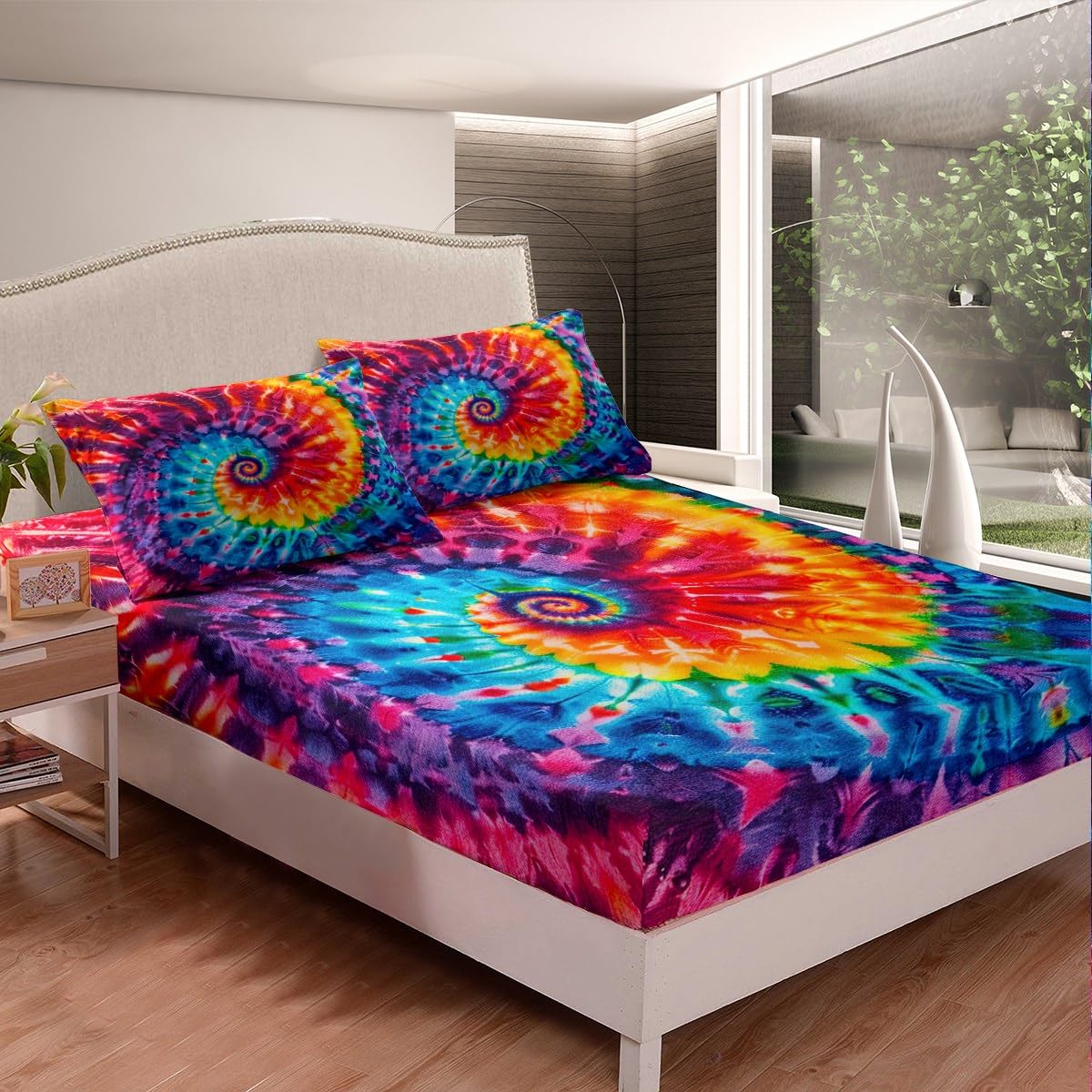 Vibrant Tie-Dyed Twin XL Bed Sheet Set - Psychedelic Spiral Design for Kids & Teens | Soft & Breathable 2-Piece Bedding | Perfect for Dorm Rooms, Sleepovers & Fun Bedroom Decor