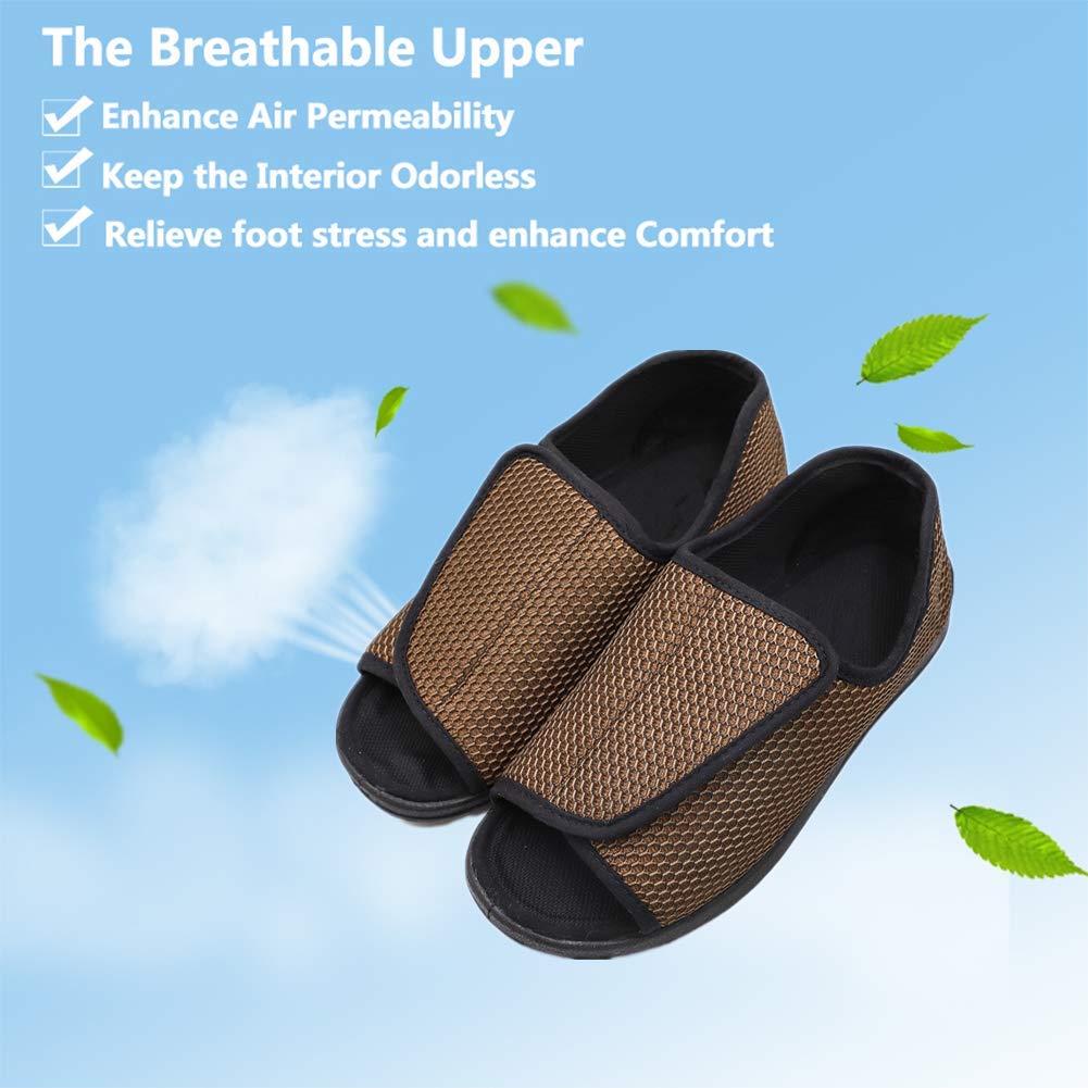 Men's Open Toe Diabetic Slippers - Adjustable Orthopedic Wide Width Walking Shoes for Arthritis, Edema & Swollen Feet - Comfortable Recovery Footwear for Elderly Men - Ideal for Home, Hospital & Post-Surgery Use