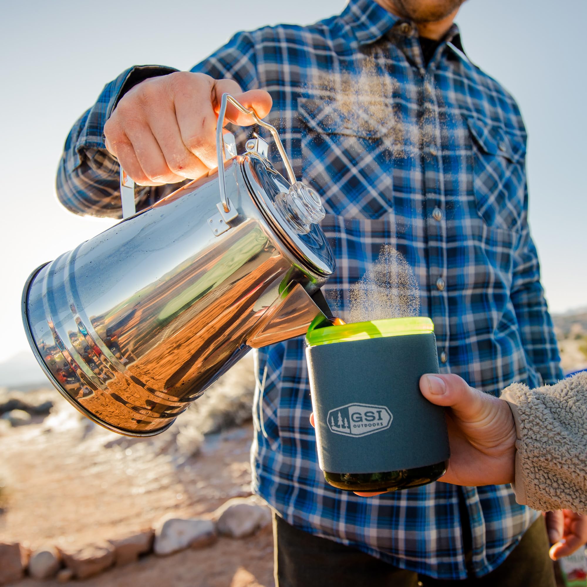 GSI Outdoors Percolator Coffee Pot - Glacier Stainless Steel, Ultra-Rugged Stovetop & Campfire Coffee Maker (28 Cup) | Perfect for Group Camping, Hiking Trips & Outdoor Adventures