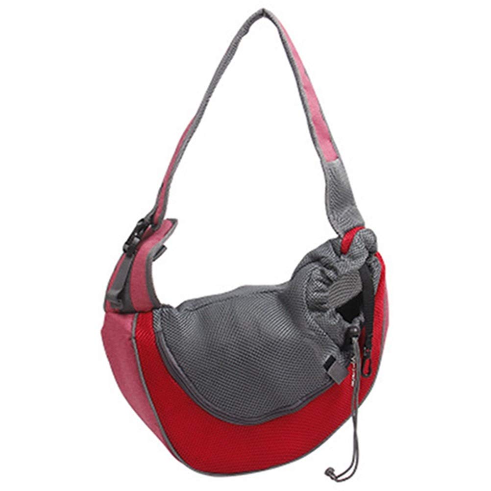 Comfortable Mesh Dog Sling Carrier - Breathable Shoulder Bag for Small Dogs & Cats - Oxford Pet Travel Tote for Outdoor Adventures (Red, Small) - Perfect for Hiking, Shopping & Daily Errands