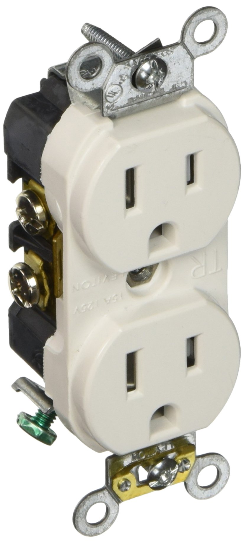 Leviton 131-TBR15-00W 15 Amp Tamper Resistant Outlet Receptacle - White - Ideal for Childproof Home & Office Electrical Safety