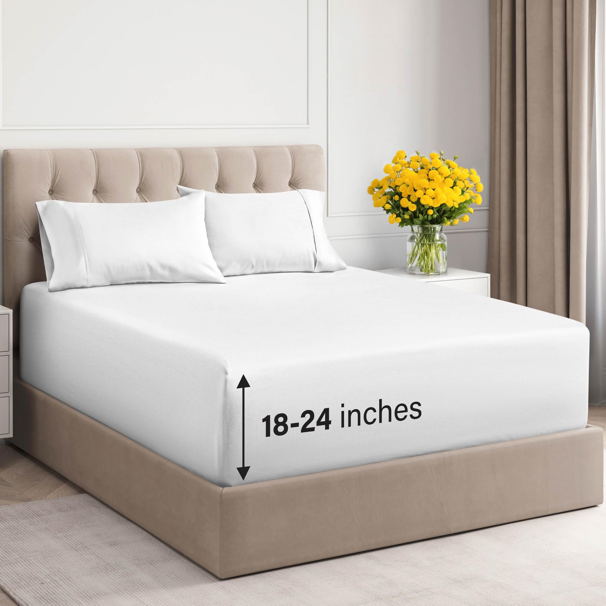 400 Thread Count 100% Cotton Queen Size Sheet Set - Extra Deep Pockets, Breathable & Cooling Luxury Bed Sheets - Ultra Soft, Wrinkle Free 4-Piece White Bedding for Hotel Comfort | Perfect for Hot Sleepers & Guest Room Upgrades