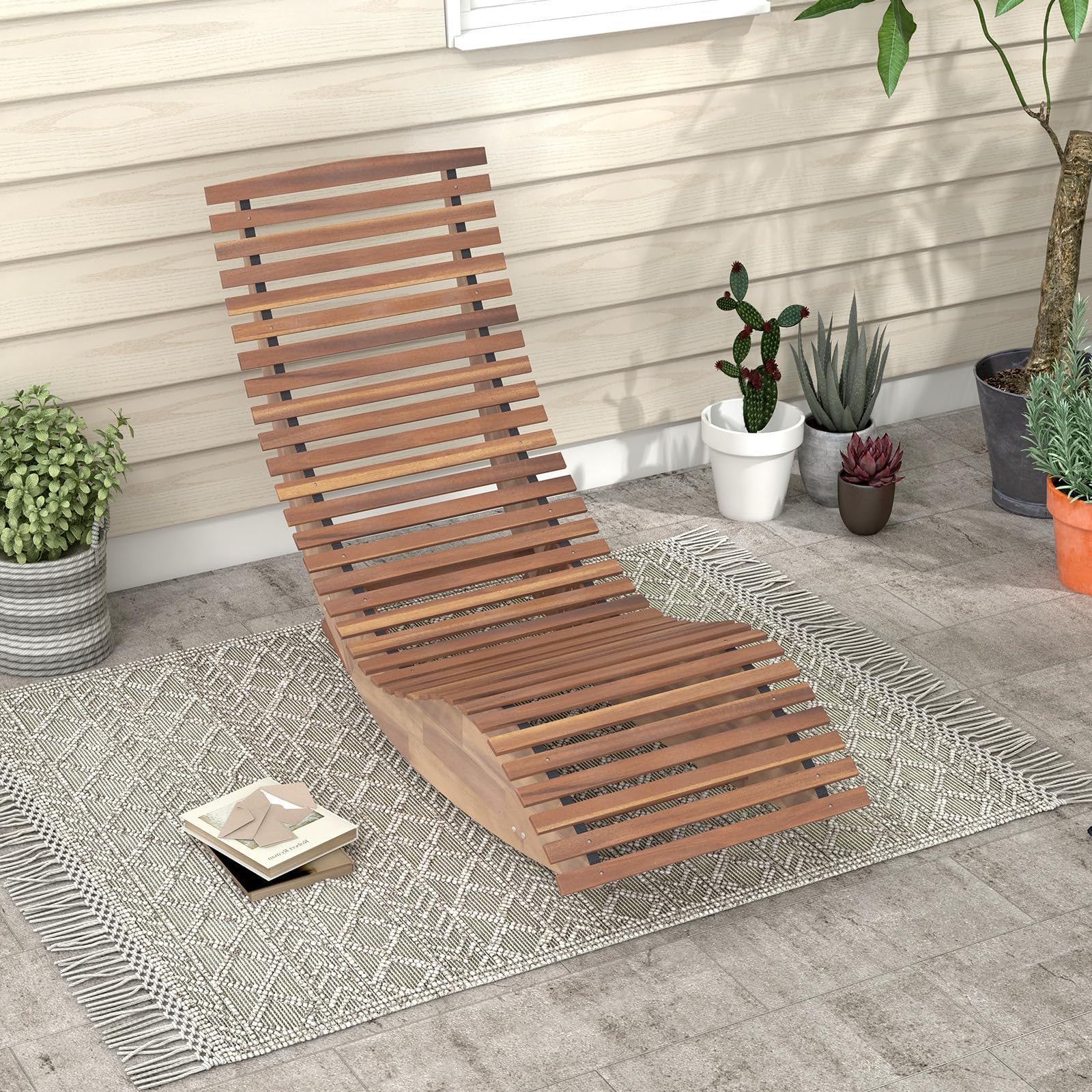Tangkula Acacia Wood Rocking Chair - Wide Slatted Seat & High Back Porch Rocker - Durable Outdoor Patio Chair for Backyard, Garden, Deck & Sunroom Relaxation | Perfect for Reading, Lounging & Enjoying Nature