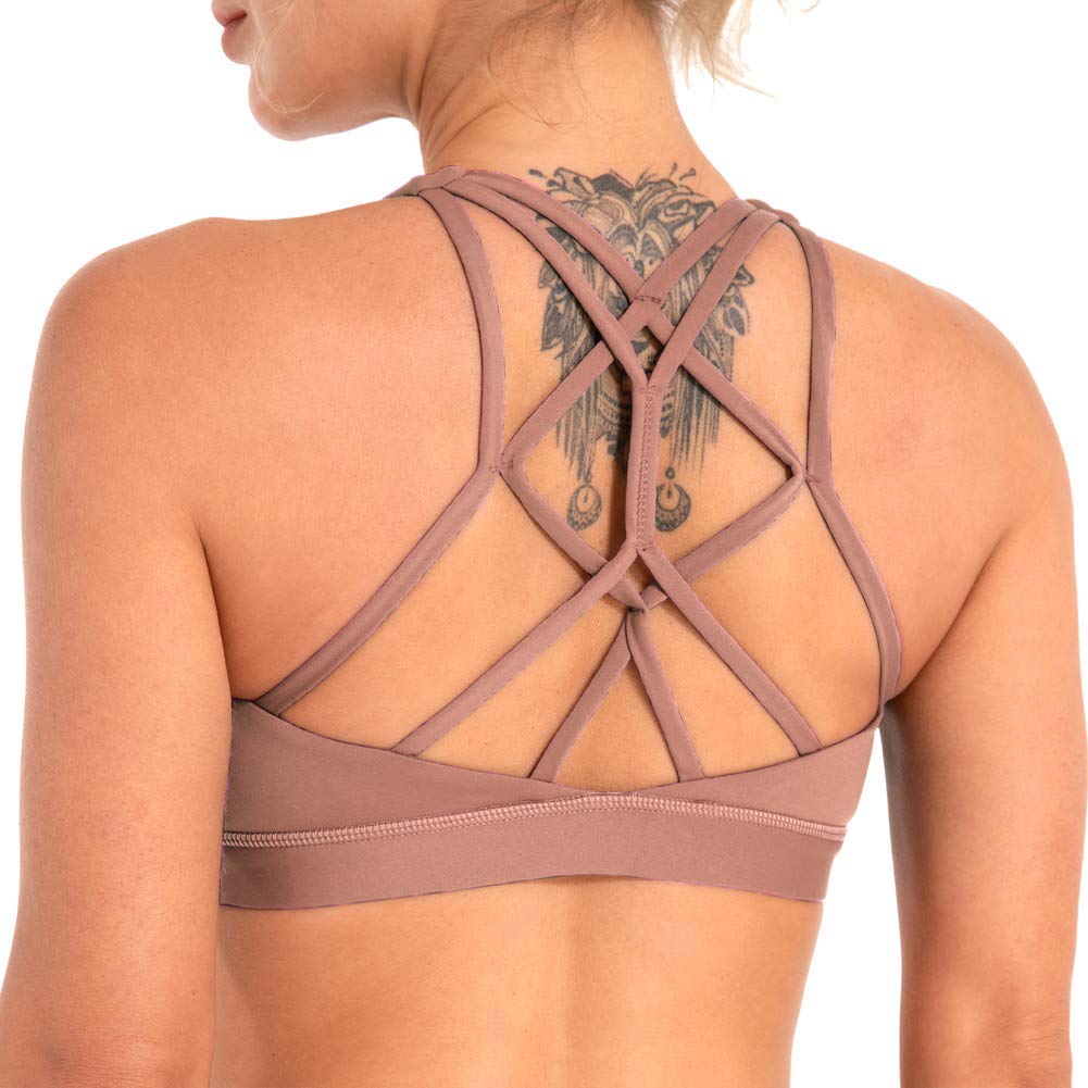 Women's Low Support Padded Sports Bras - Strappy Criss-Cross Back for Yoga & Workout