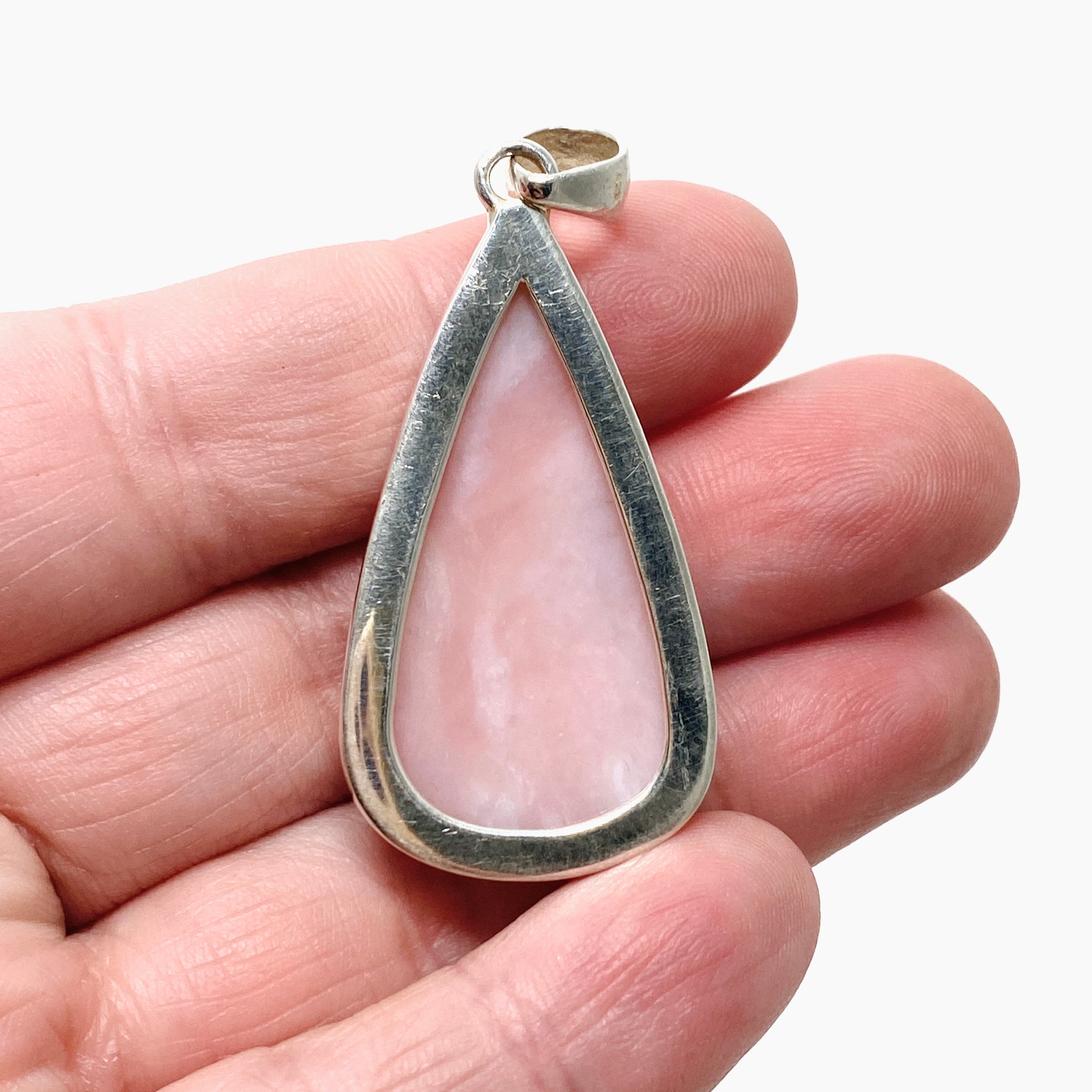 Natural Pink Opal Teardrop Cabochon Pendant in Handcrafted Hammered Sterling Silver Setting KPGJ4670 | Elegant Boho Jewelry for Women, Perfect for Everyday Wear & Special Occasions