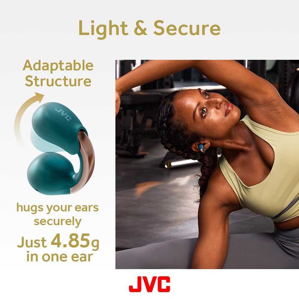 JVC HANP1T Open Ear True Wireless Earbuds with Bluetooth 5.3, 24H Playtime, IPX4 Waterproof & Built-in Mic - Comfortable Clip-On Design for Running, Cycling & Outdoor Activities