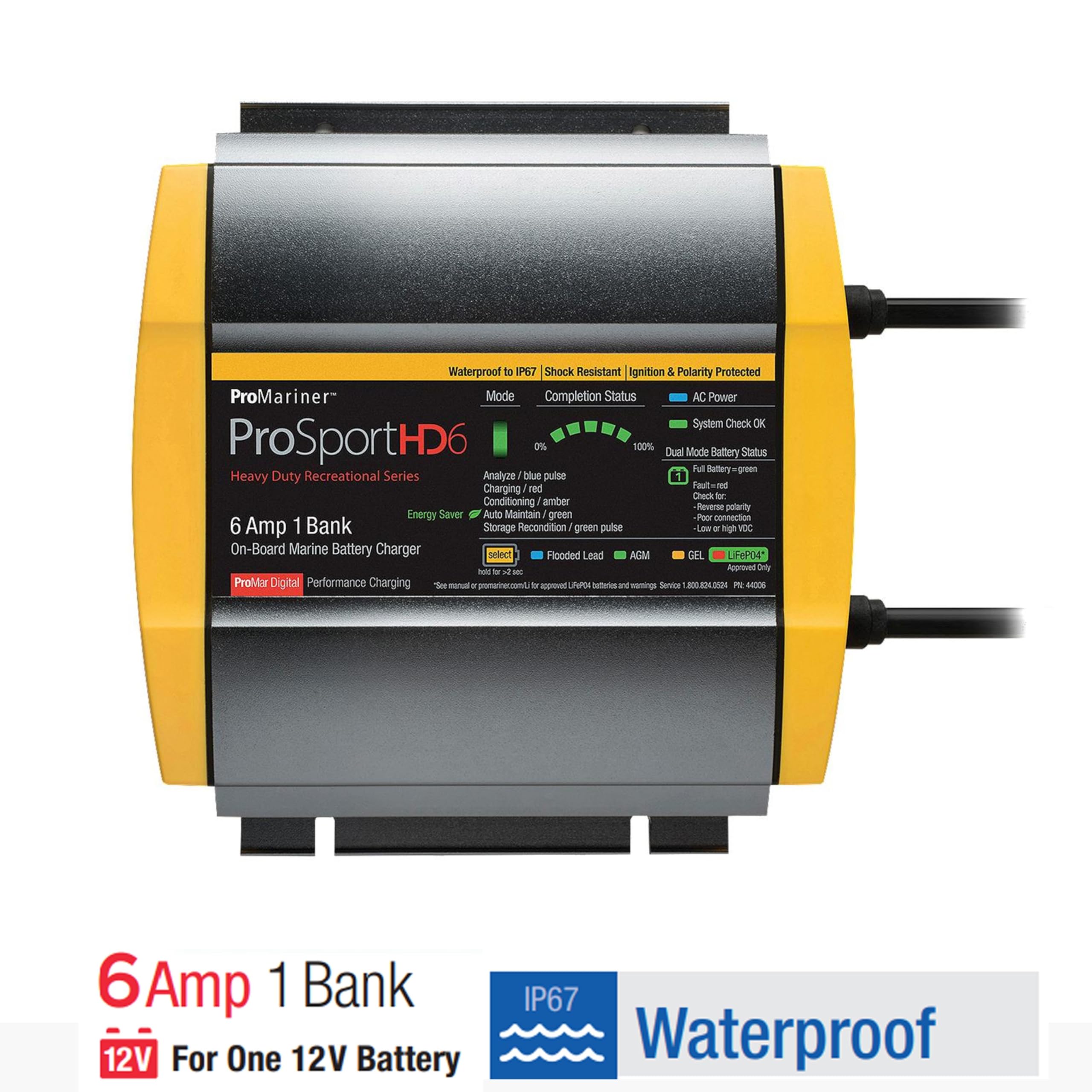 ProMariner 44006 ProSport HD Waterproof Marine Battery Charger - 6 Amp 1 Bank Charger for Boats, Yachts & RVs | Waterproof & Durable Design for Marine Use