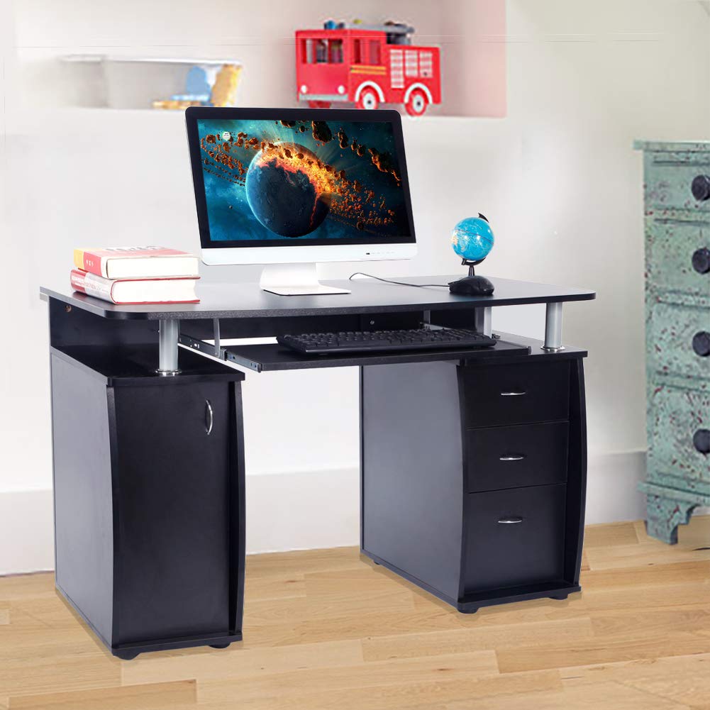 Ergonomic Computer Desk with 2 Drawers & Keyboard Tray - Home Office Desk, Study Writing Workstation with Storage - Perfect for Small Spaces & Remote Work Setup