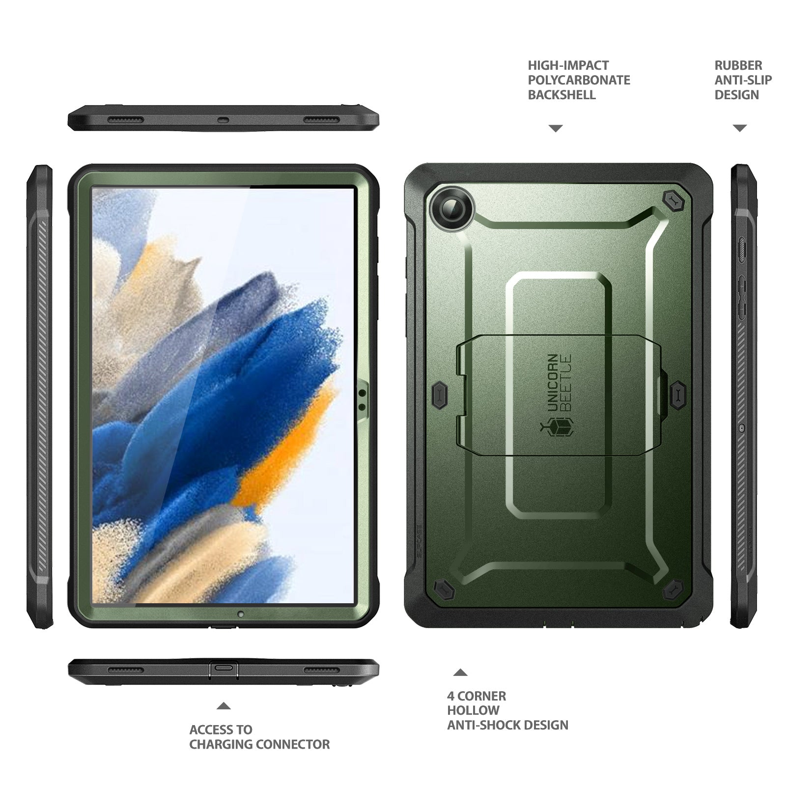 Samsung Galaxy Tab A8 10.5 Inch Tablet Case (2022 Model) - Unicorn Beetle PRO Heavy Duty Full Body Protective Cover in Dark Green | Perfect for Kids, Travel & Outdoor Use