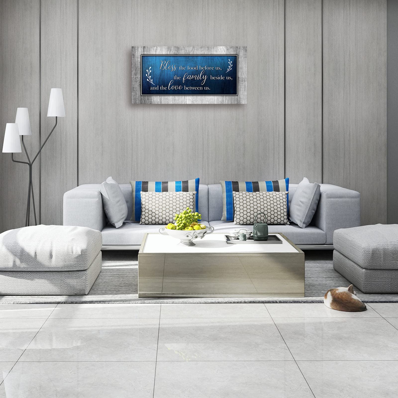 Blue & Grey Canvas Wall Art - Bless The Food Quote - 24x48