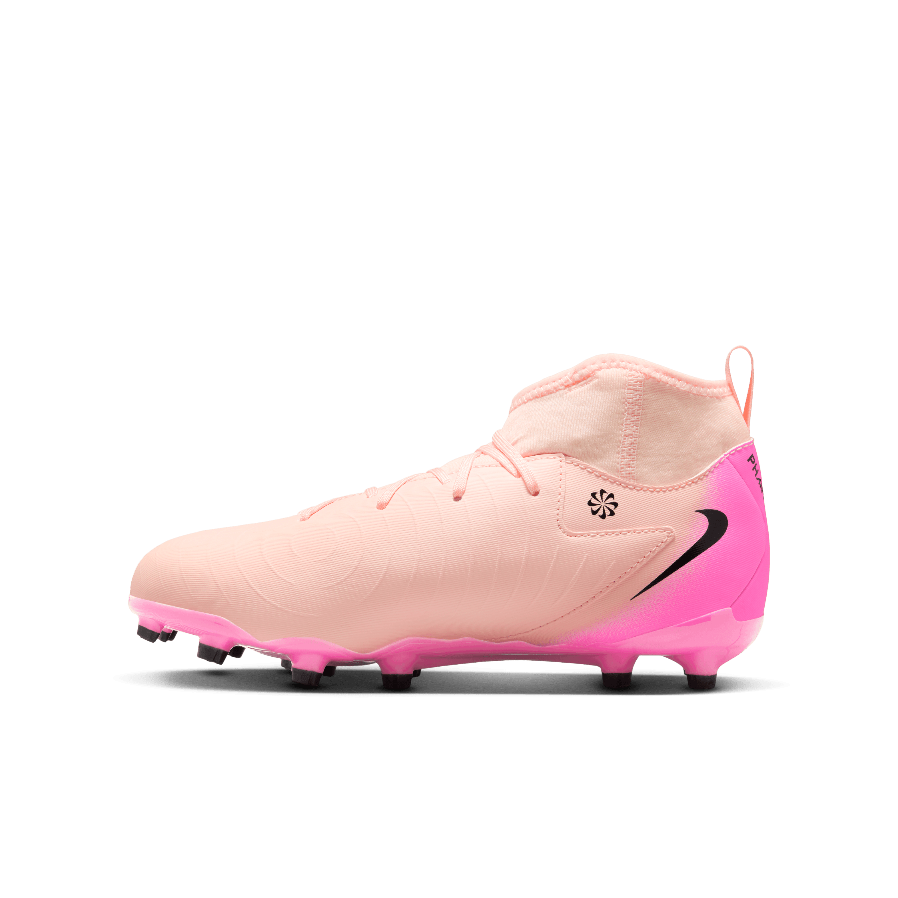 Nike Jr. Phantom Luna 2 Academy FG/MG Soccer Cleats for Kids - Crimson Tint/Black/Pink Blast - Youth Football Shoes for Artificial Grass & Natural Turf - Perfect for Training & Matches