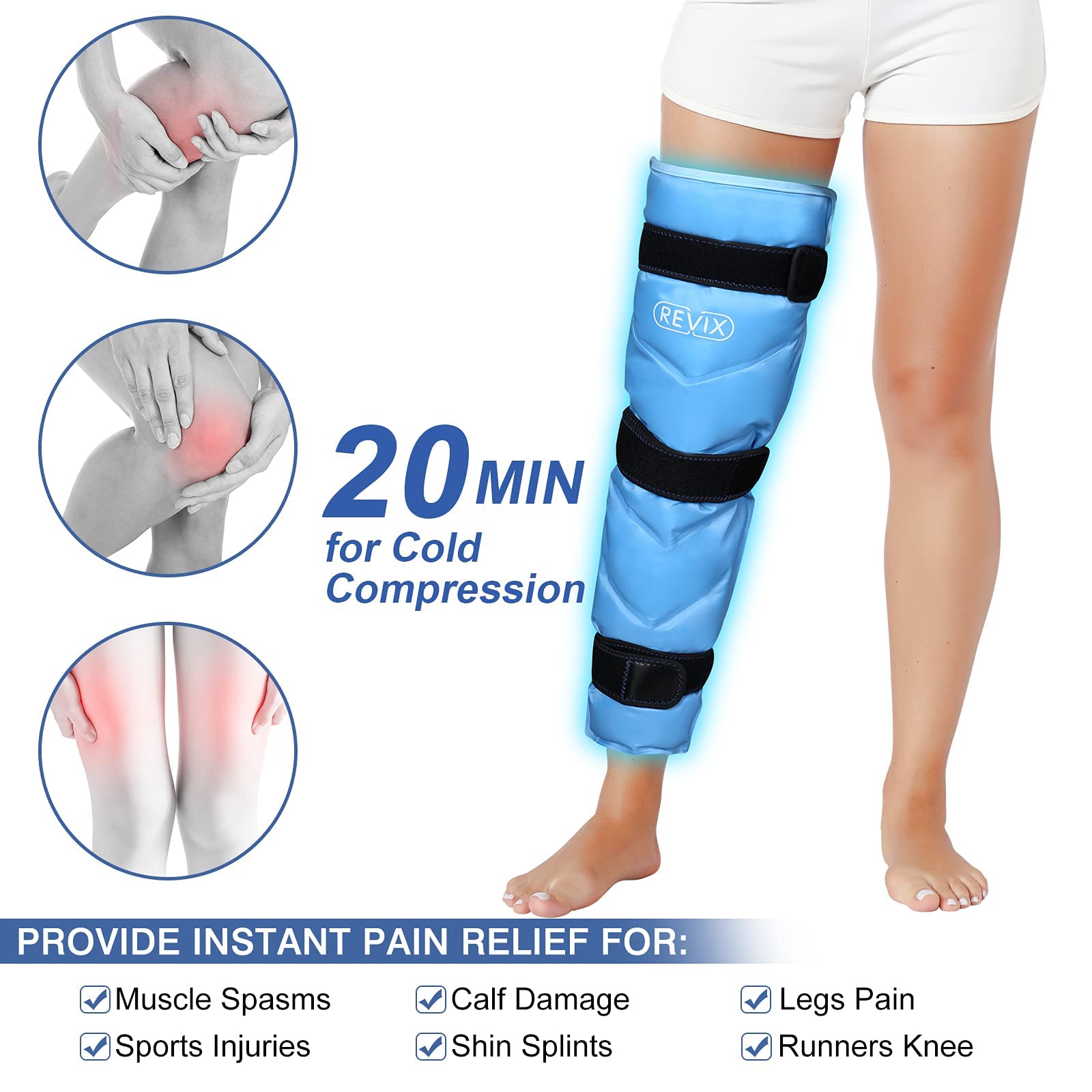 REVIX Reusable Knee Ice Pack Wrap with Cold Compression Therapy - Large Gel Ice Wrap for Knee Pain Relief, Swelling, Injuries & Recovery - Perfect for Post-Workout, Arthritis, Sports Injuries & Surgery Recovery