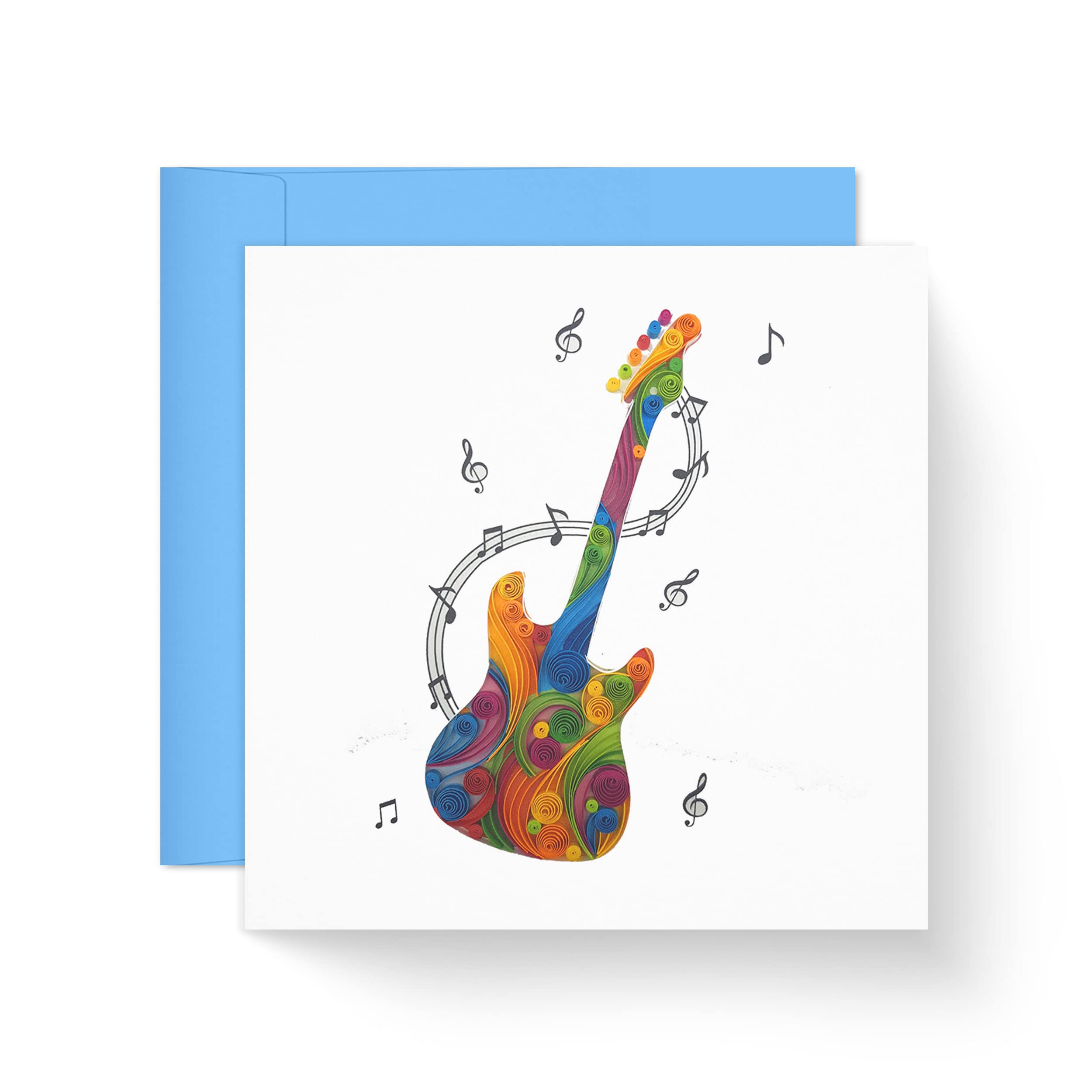 3D Quilled Electric Guitar Greeting Card with Music Note Design - Handmade Birthday, Thank You, Father's Day Gift for Friends, Mom & Loved Ones (Includes Envelope) | Perfect for Musicians, Music Lovers & Special Occasions