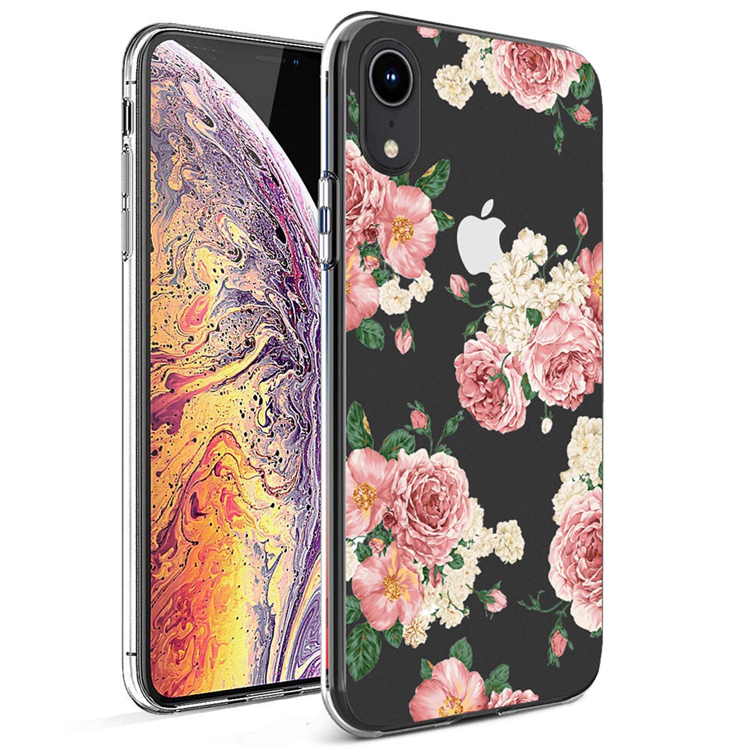 **iPhone XR Case with Floral Design - Slim, Shockproof, Clear TPU Soft Flexible Cover for iPhone XR 6.1