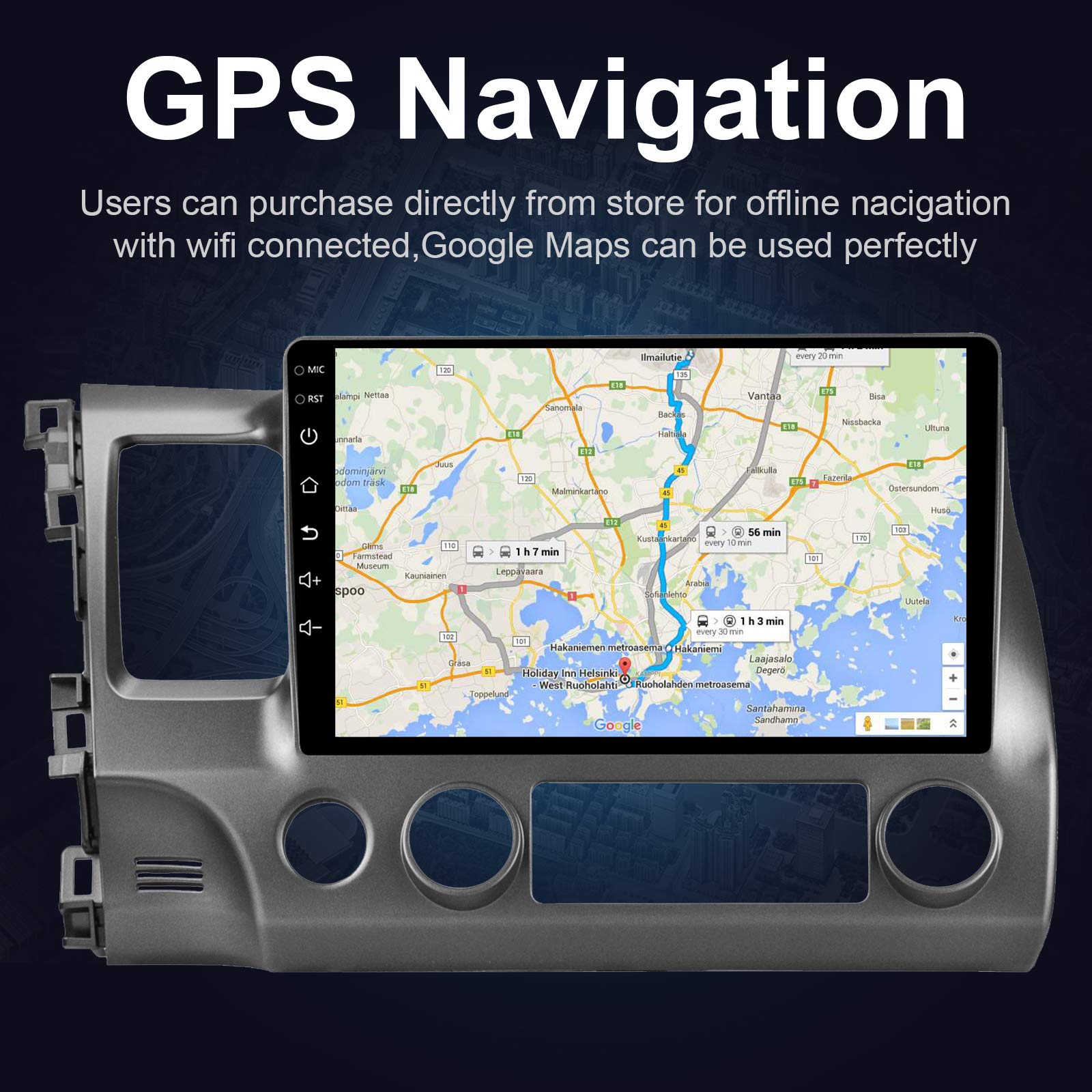 10.1 Inch Android Car Stereo with Built-in CarPlay & Android Auto - 2GB RAM 32GB ROM, HD Touchscreen GPS Navigation Bluetooth for Honda Civic 2007-2011 - Perfect for Commuting, Road Trips & Hands-Free Calling