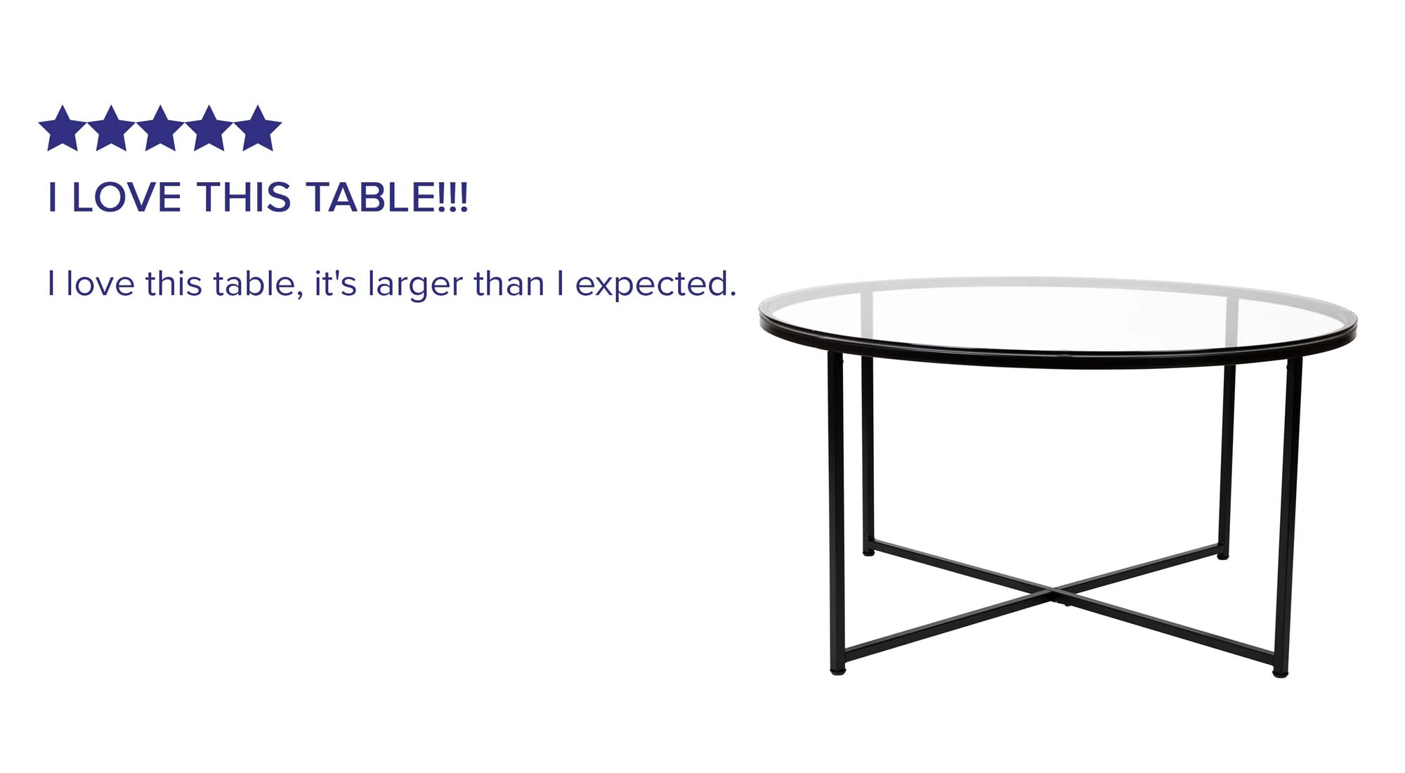Modern Clear Glass Coffee Table with Crisscross Matte Black Frame - Flash Furniture Greenwich Collection - Perfect for Living Room, Office, or Lounge Decor