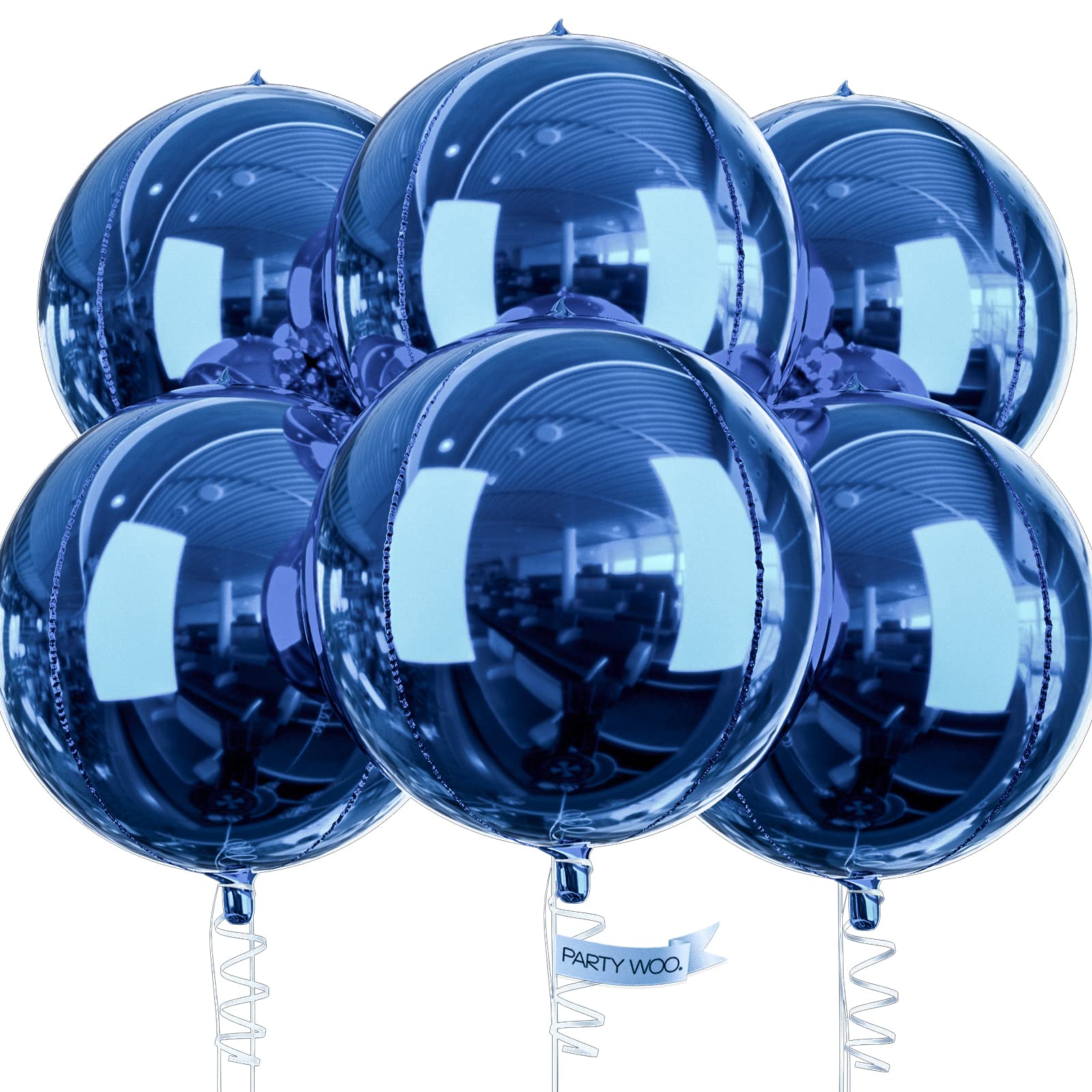 PartyWoo Dark Blue Balloons - 6 Pack 22 Inch Giant 4D Foil Balloons with Ribbon, Large Mylar Balloons for Birthday Party, Wedding & Event Decorations | Perfect for Baby Showers, Graduations & Anniversary Celebrations