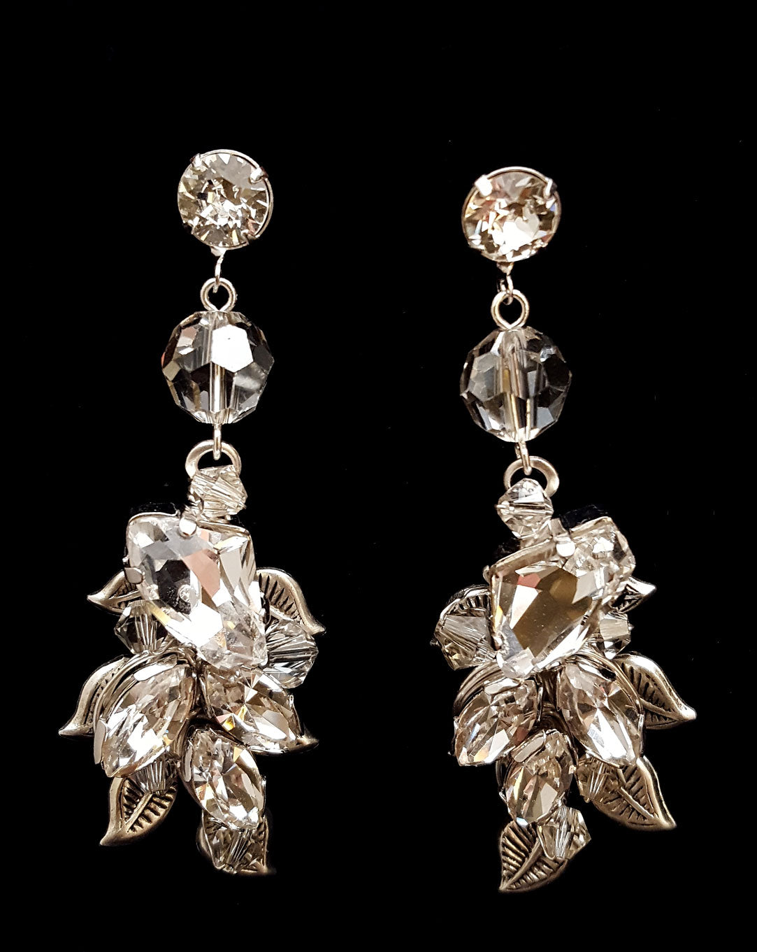 Elegant Vintage Leaf and Crystal Bridal Earrings by Kezani - Perfect for Weddings, Prom, and Special Occasions
