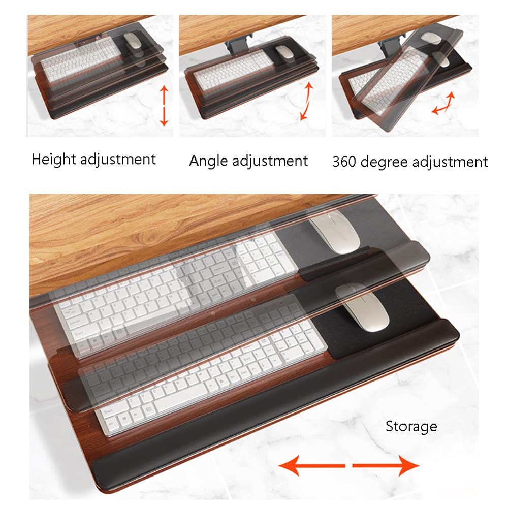LKP Under Desk Sliding Keyboard Tray 25.6×10 Inch - Adjustable Tilt Ergonomic Keyboard Holder with Mouse Platform & Wrist Rest - Perfect for Office Work, Gaming, and Comfortable Typing at Home