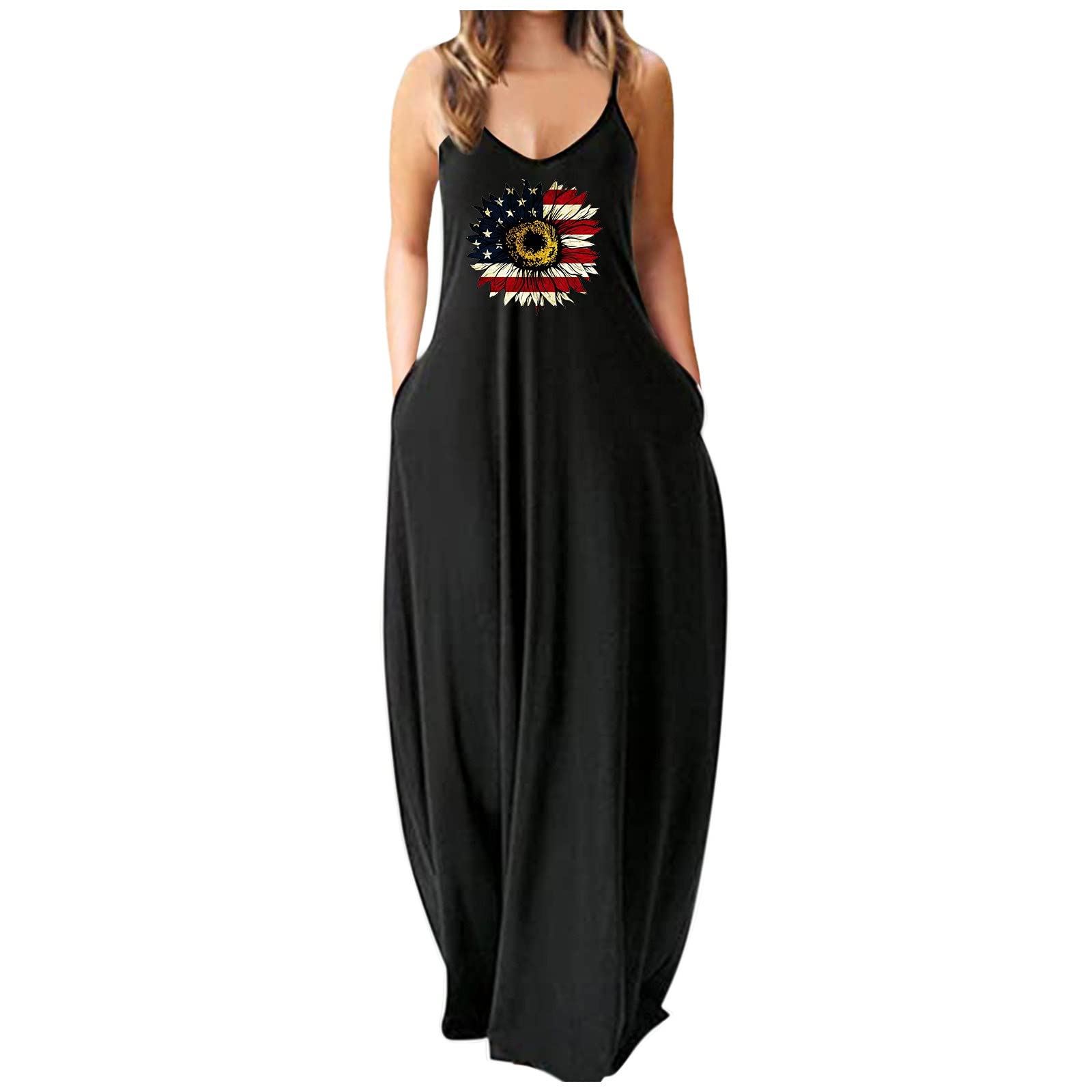 KASAAS Plus Size Summer Dresses for Women - Sleeveless Flowy Maxi Sundress with Floral Print, Beach Cover Up, Casual Long Dress in Black | Perfect for Vacations, Pool Parties & Summer Outings