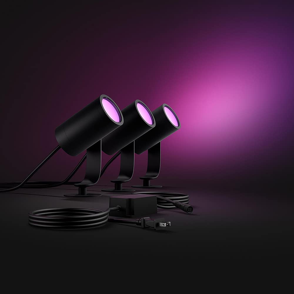 Philips Hue Lily White & Color Outdoor Spot Light Base Kit (3 Spot Lights with Power Supply & Mount) - Works with Alexa, HomeKit & Google Assistant | Smart Landscape Lighting for Gardens, Pathways & Backyards