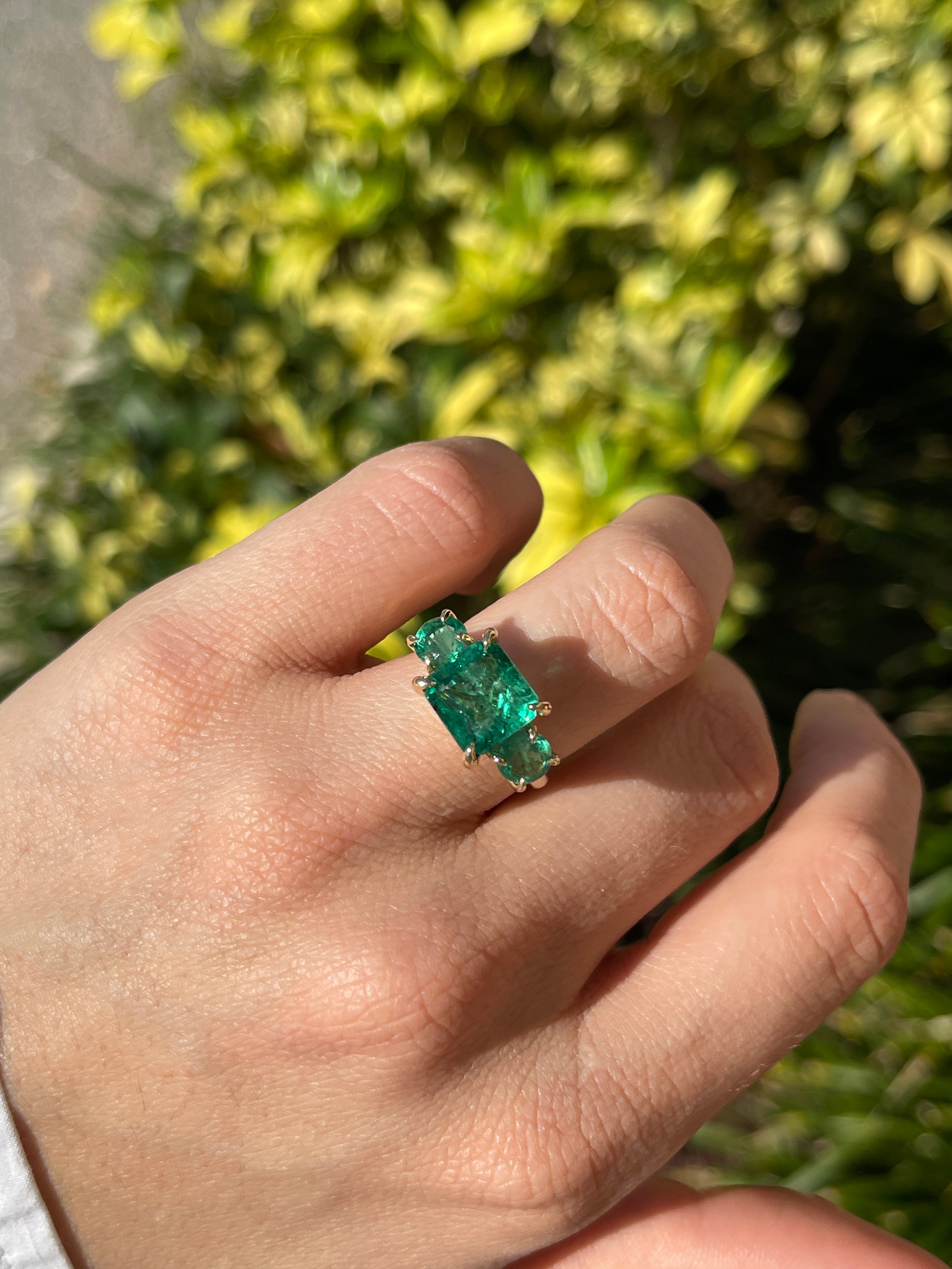 5.70tcw Natural Emerald Three Stone Ring in 14K Gold - Elegant Engagement, Wedding, or Anniversary Jewelry Gift for Women