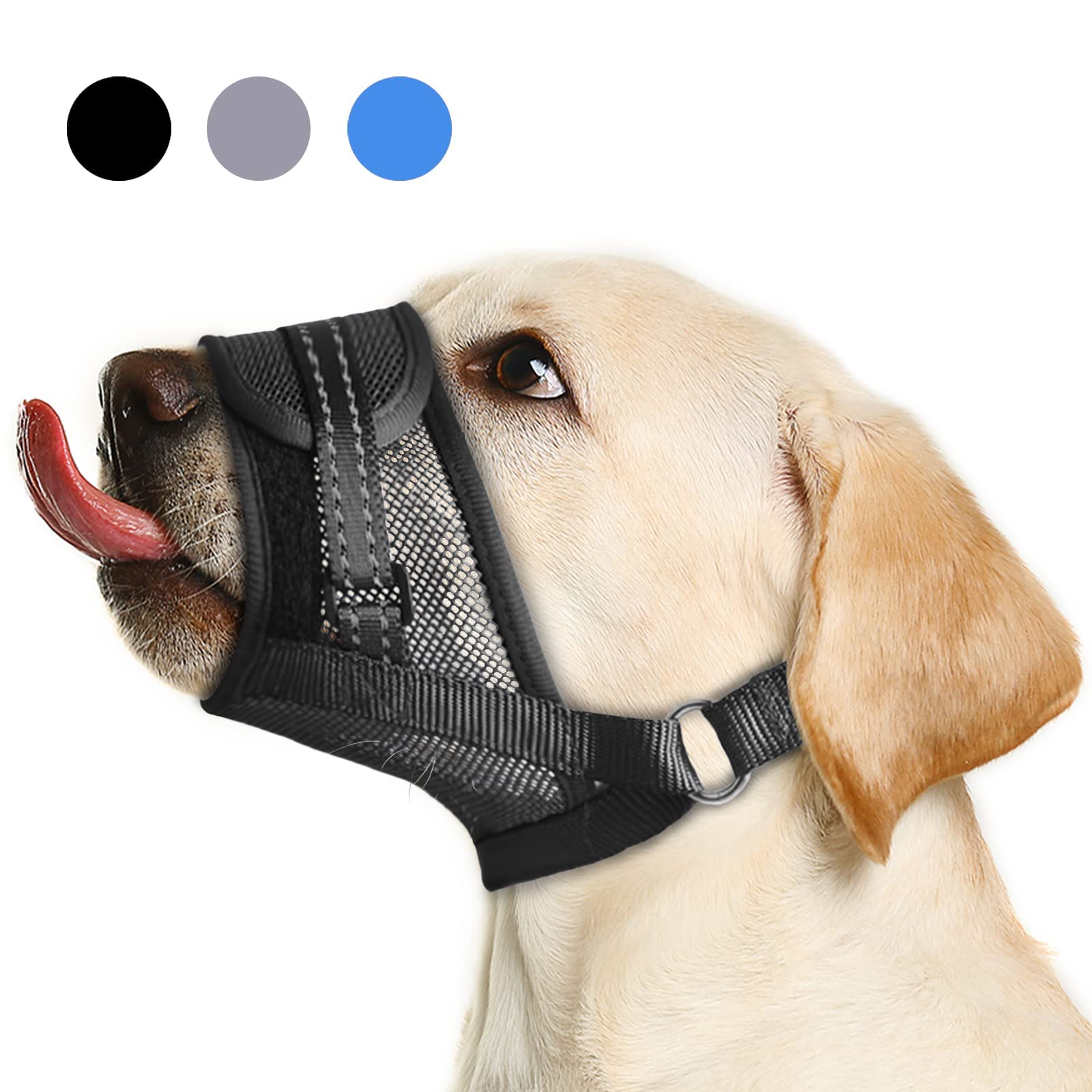 **Soft Breathable Mesh Dog Muzzle for Large & Medium Dogs – Anti-Biting, Chewing & Barking Control – Reflective Strip for Safety – Perfect for Training, Walks & Vet Visits**