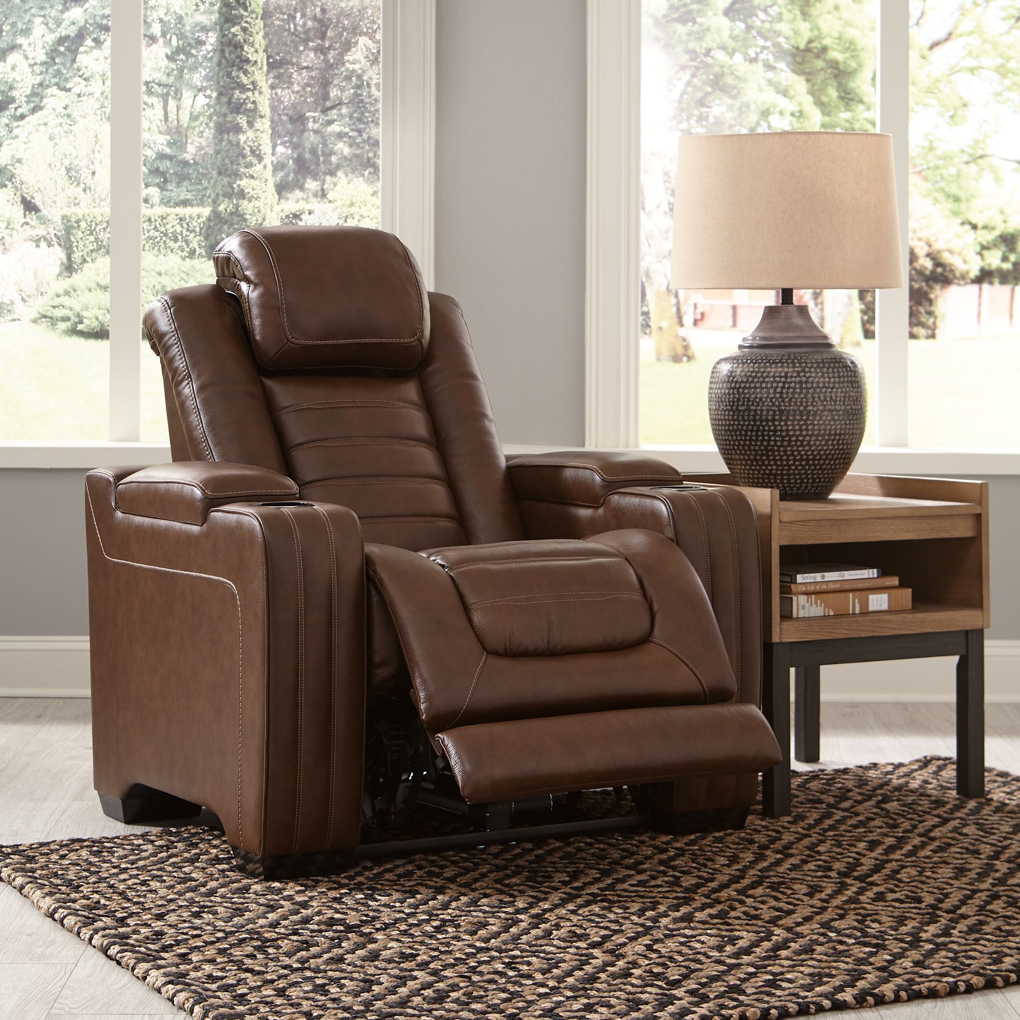 Power Recliner Chair with USB Ports and Cup Holders - Chocolate Brown Leather - Perfect for Living Room, Home Theater, and Office Relaxation