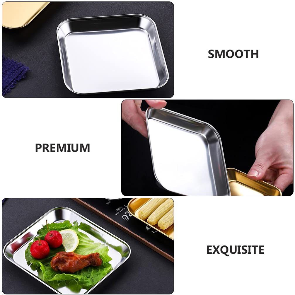 HEMOTON 2-Piece 304 Stainless Steel Serving Platter Set - Pie Plate, Steak Tray, Snack Dish & Bakeware for Camping, Coffee Table, and Kids' Parties | Durable & Elegant Serving Solution