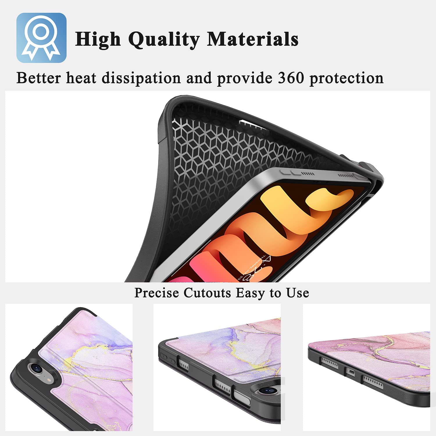 Supveco Slim Protective Case for iPad Mini 7 (A17 Pro) 2024 & iPad Mini 6 2021 8.3 Inch - Soft TPU Back Cover with Pencil Holder & Auto Wake/Sleep Function - Pink - Perfect for Work, School & Travel