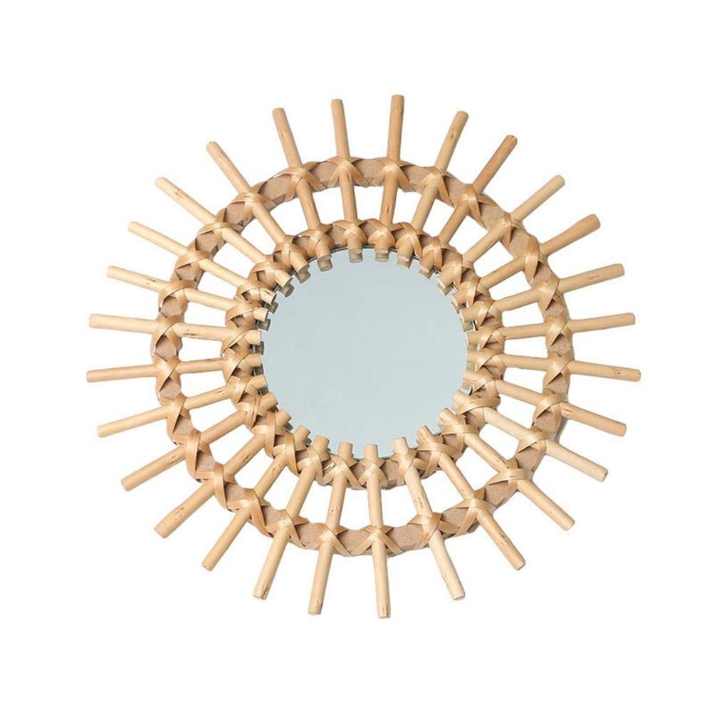 Round Rattan Hanging Wall Mirror - Boho Decorative Mirror Art for Entryway, Living Room & Bedroom - Perfect for Farmhouse, Coastal & Bohemian Home Decor