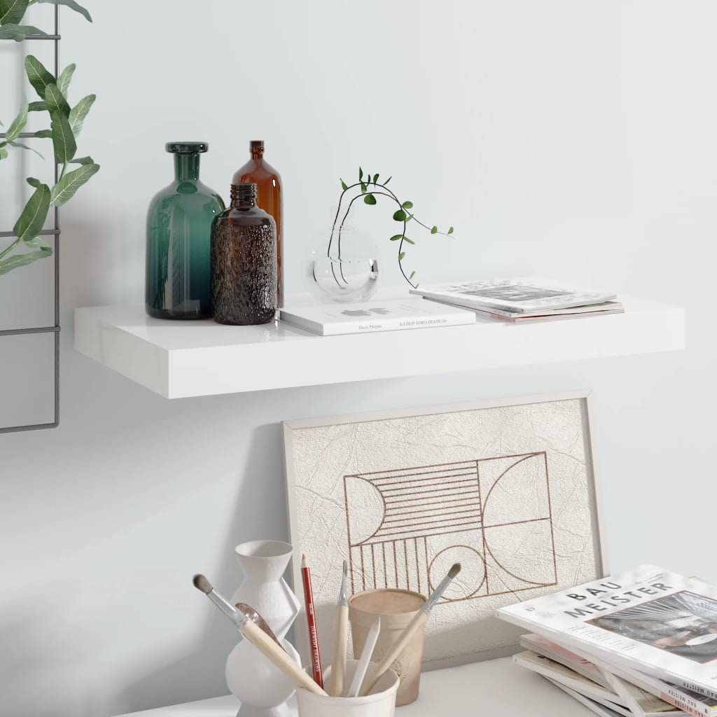 Floating Wall Shelf - Modern White MDF Wall Mounted Display Ledge (19.7