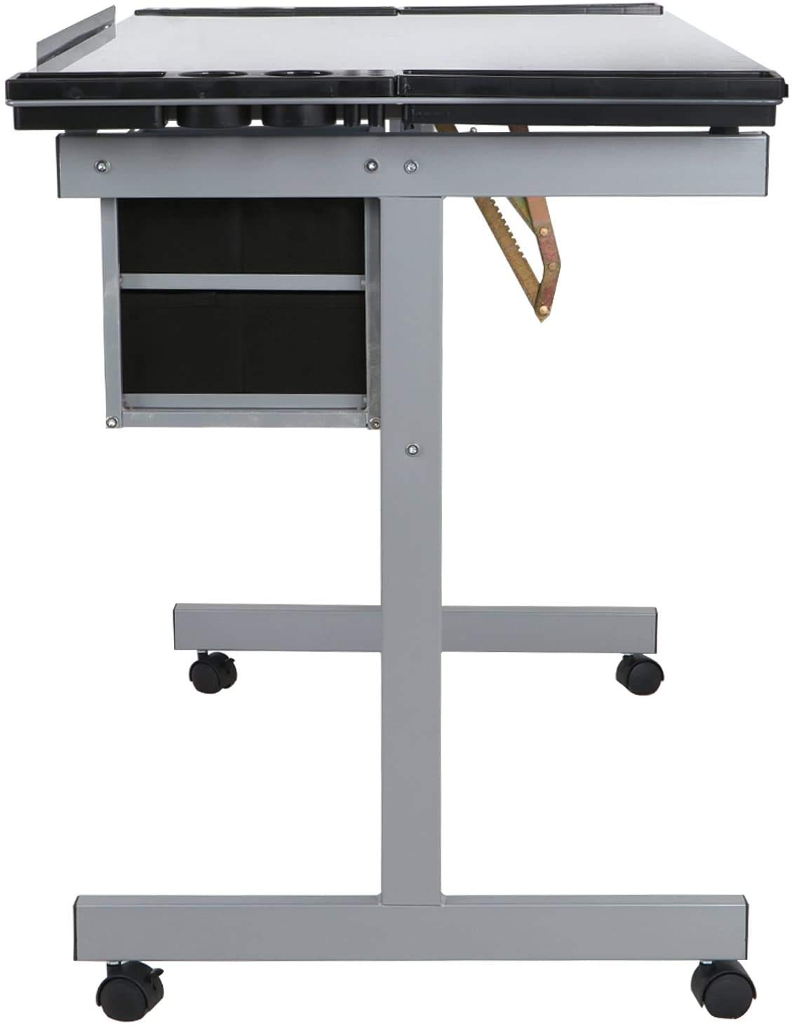 Adjustable Drafting Table with Tempered Glass Top - Folding Drawing Desk for Artists & Crafters, 2 Slide-Out Storage Drawers & Wheels - Perfect for Home Studio, Office & Classroom Workspaces